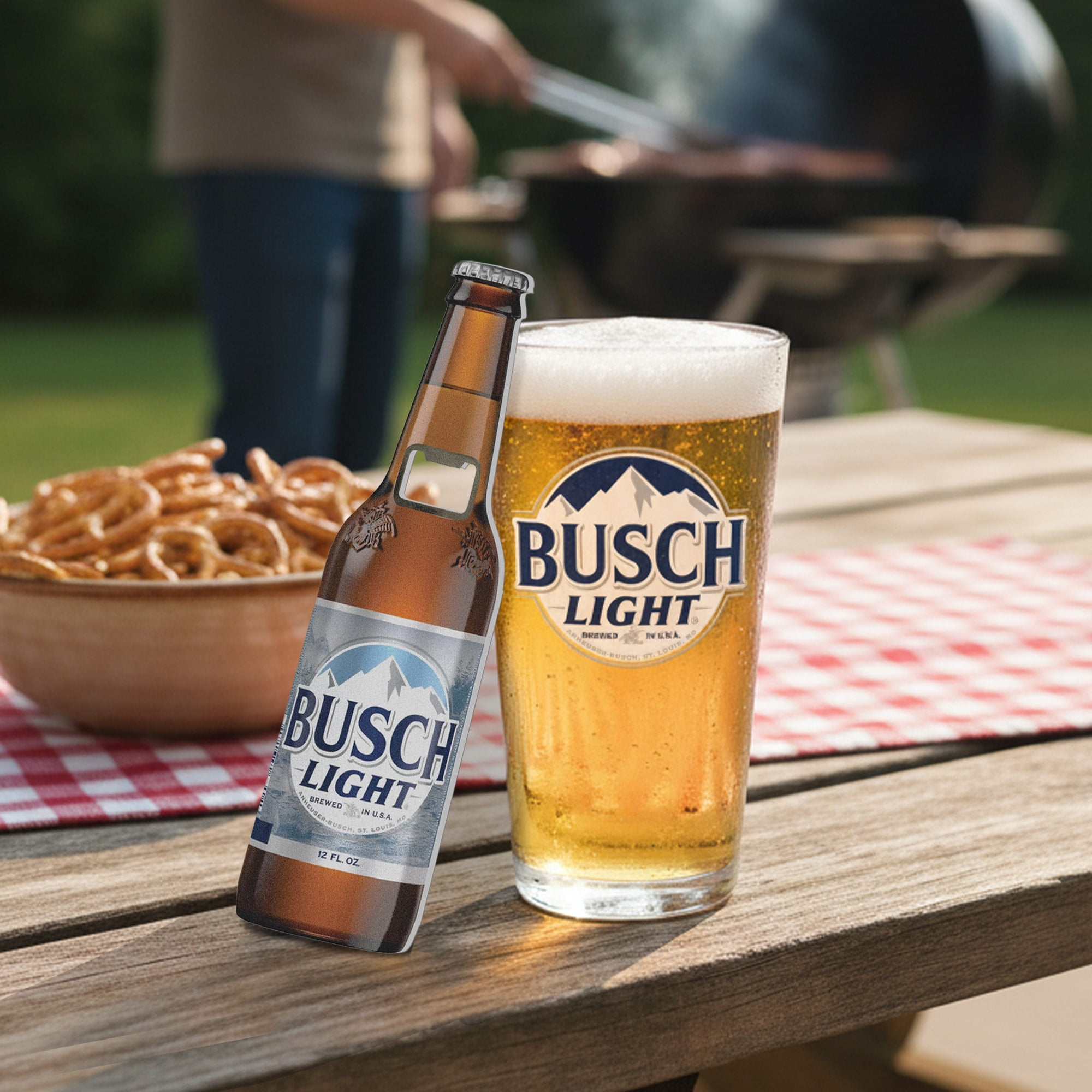 Busch Light Pint Glass and Opener Gift Set with Pretzel Twists (16 oz Glass, 1 oz Pretzels) r2hjv