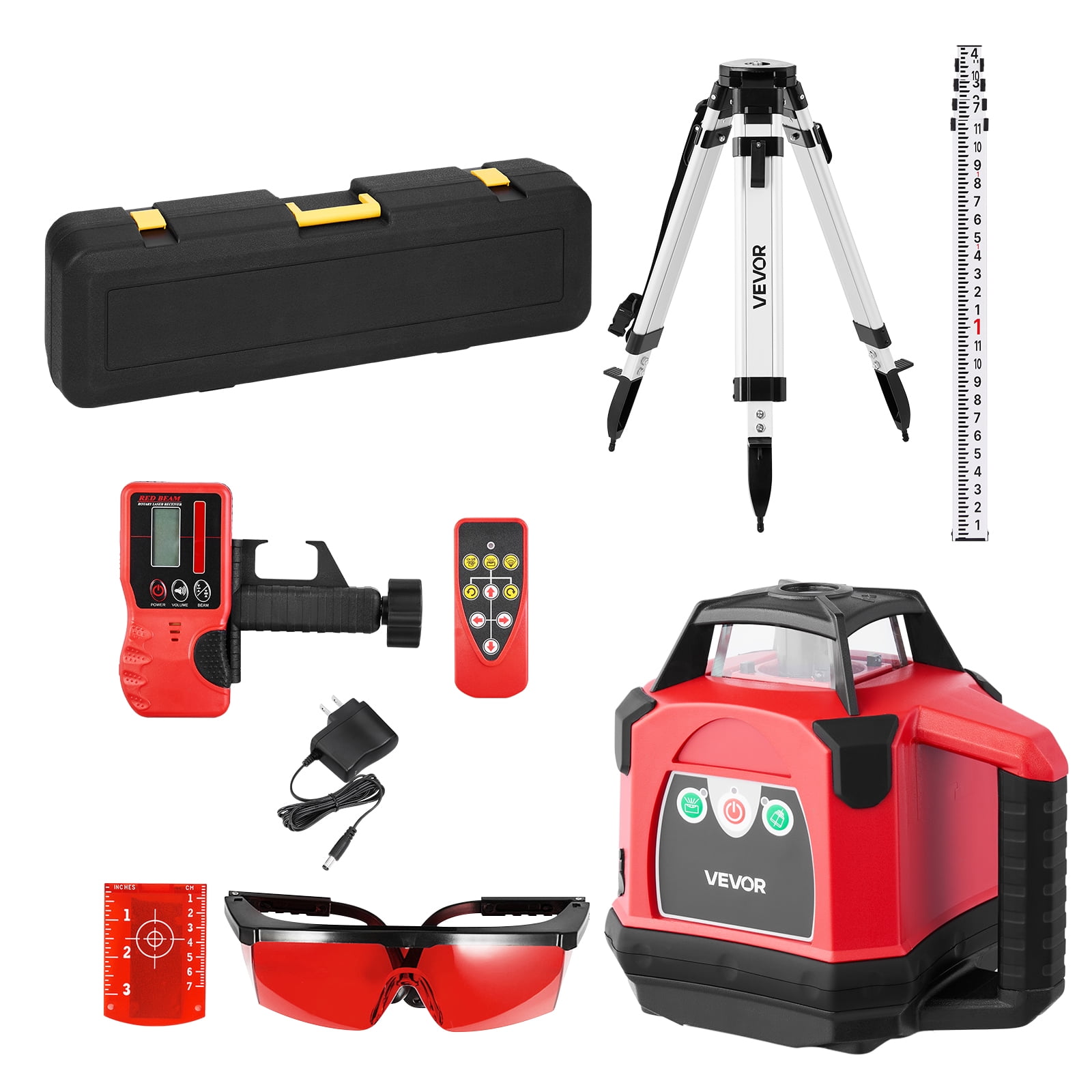 VEVOR Rotary Laser Level Kit, 360-Degree Self-Leveling Red Laser Transit with Tripod and Receiver (2650 ft Range) 9ftcg