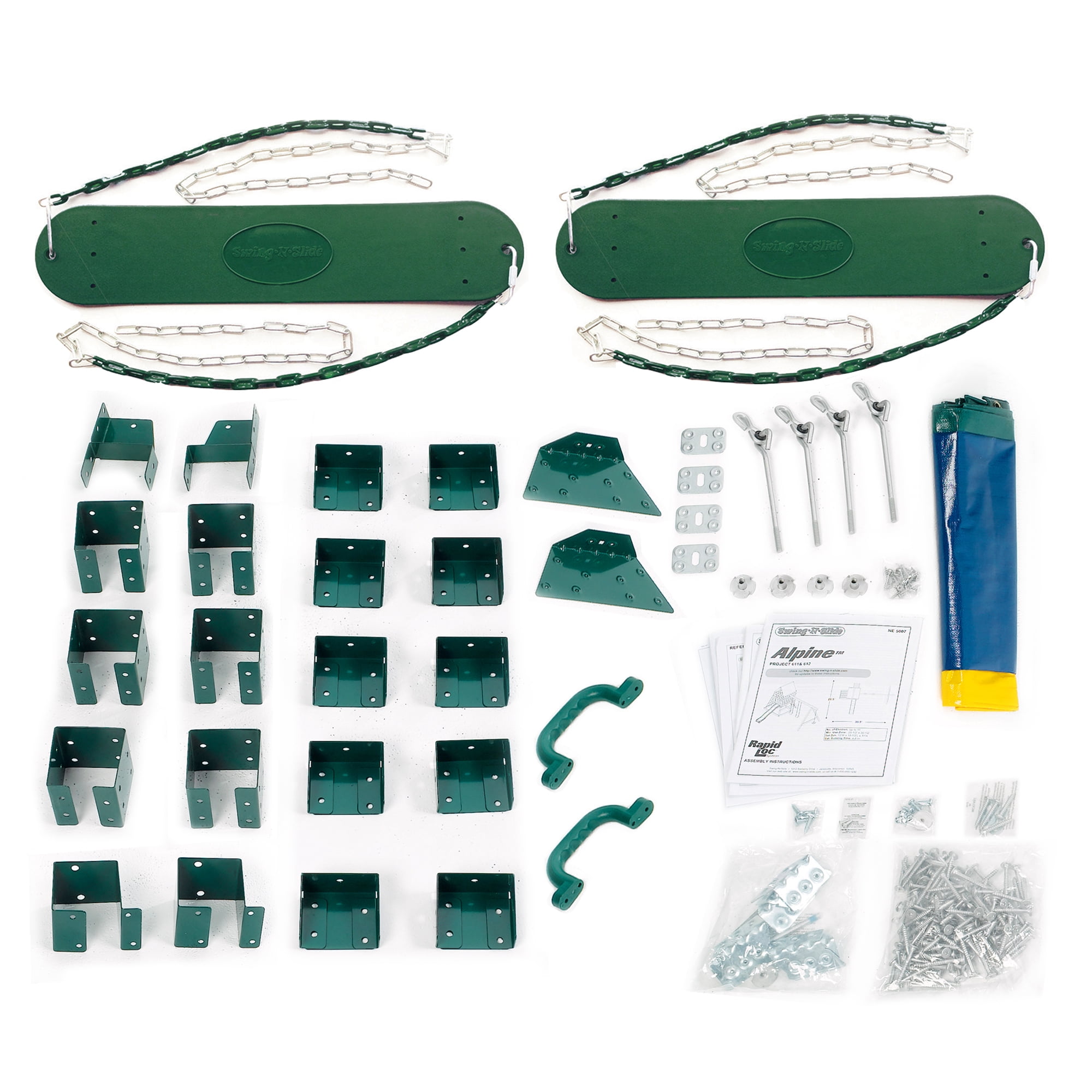 Swing-N-Slide Alpine Swing Set Hardware Kit (Green, 18.5 ft L x 13 ft W x 11 ft H) jwxex
