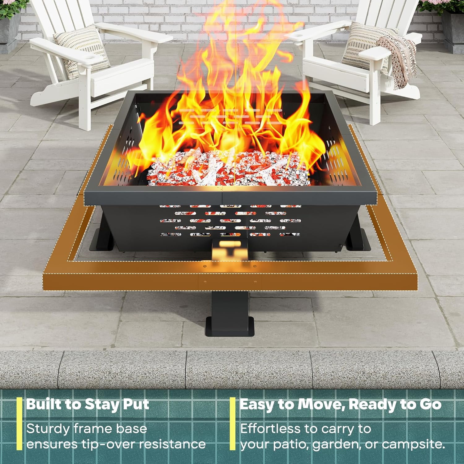 Auhilence Square Wood Burning Fire Pit for Outdoor Patio and Backyard (Black, 36 in) m1gdv
