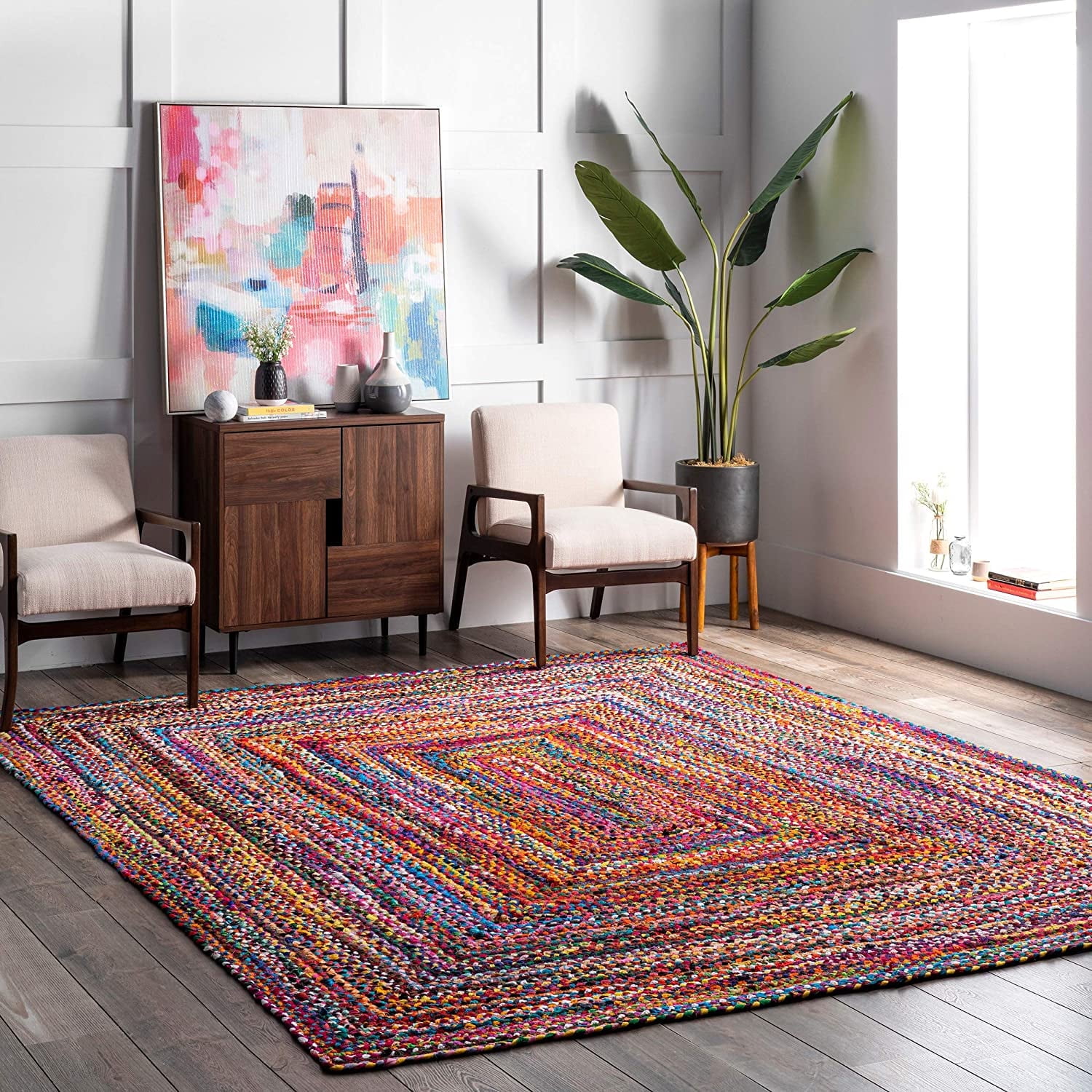 ColorFullHouse Handmade Braided Cotton Area Rug, Reversible Decorative Floor Carpet (Red Multi, 2 ft x 2 ft) r3xo0