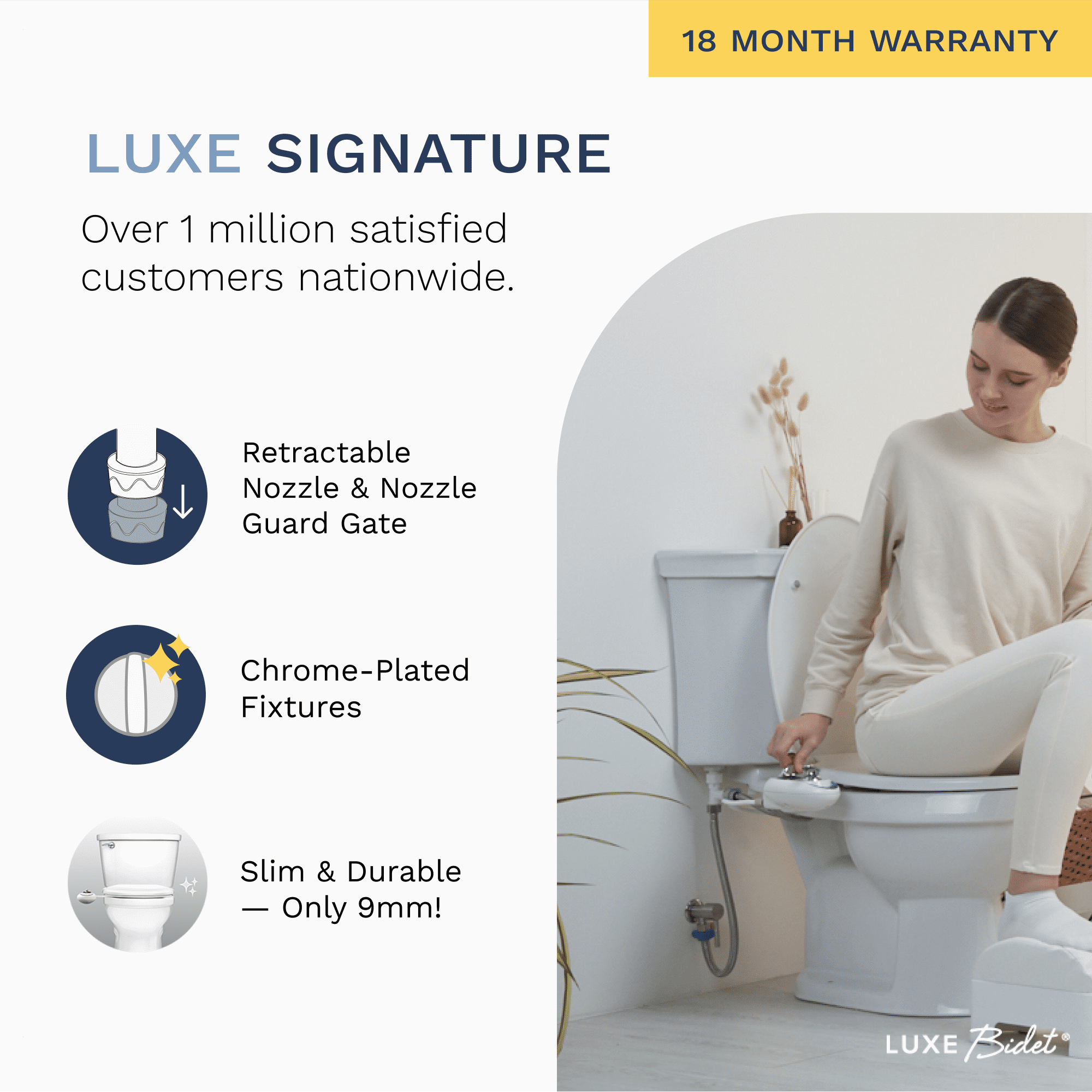 LUXE Bidet W85 Dual Nozzle Non-Electric Toilet Seat Attachment with Self-Cleaning Function (Pearl Gray, 1 Unit) pyixf