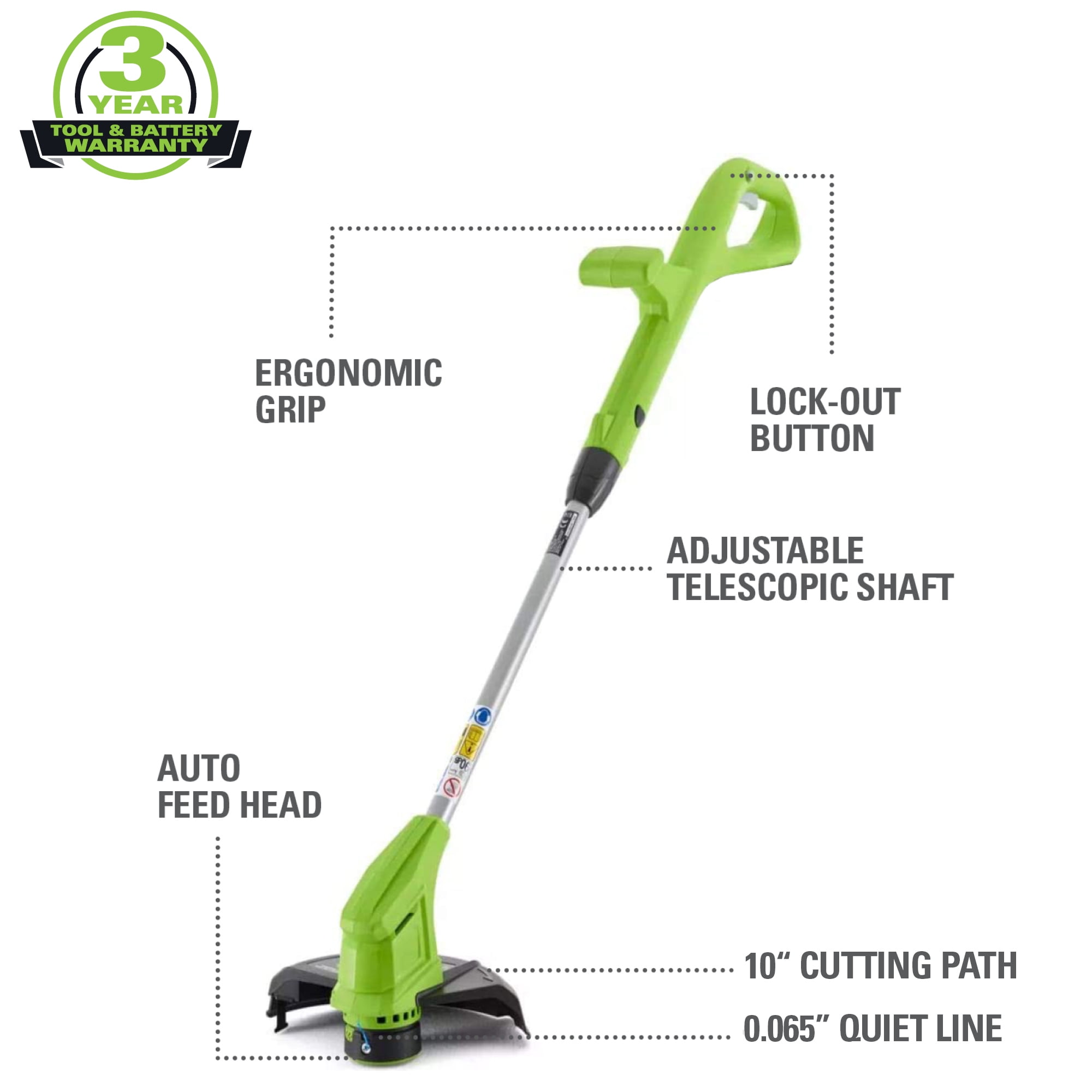 Greenworks 24V Cordless String Trimmer and Edger with 2.0 Ah Battery and Charger (10 in) wmxmq