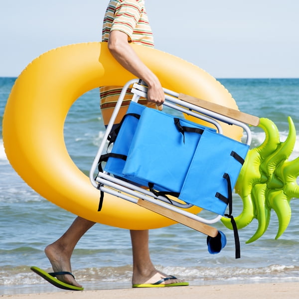 AsterOutdoor Portable Backpack Beach Chairs with Headrest and Cup Holder (Blue, 2 Pack) 6dfsc