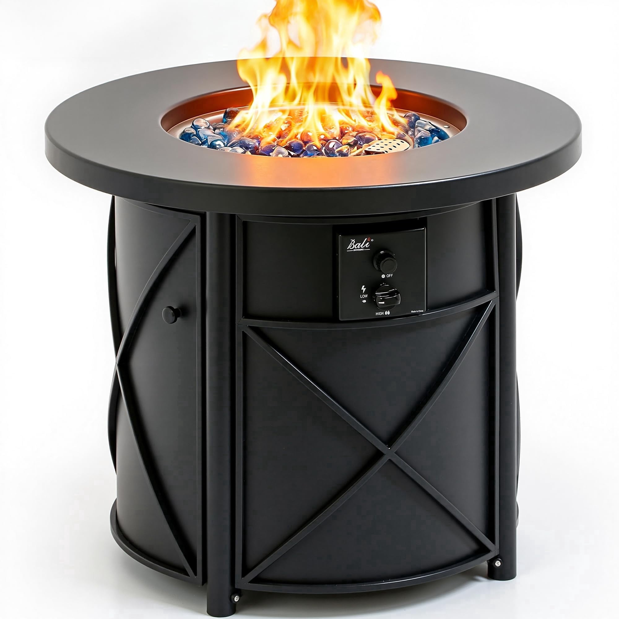 Bali Outdoors 30 in Round Gas Fire Pit Table with 50000 BTU Propane Column for Patio and Backyard (Black) hgdl4