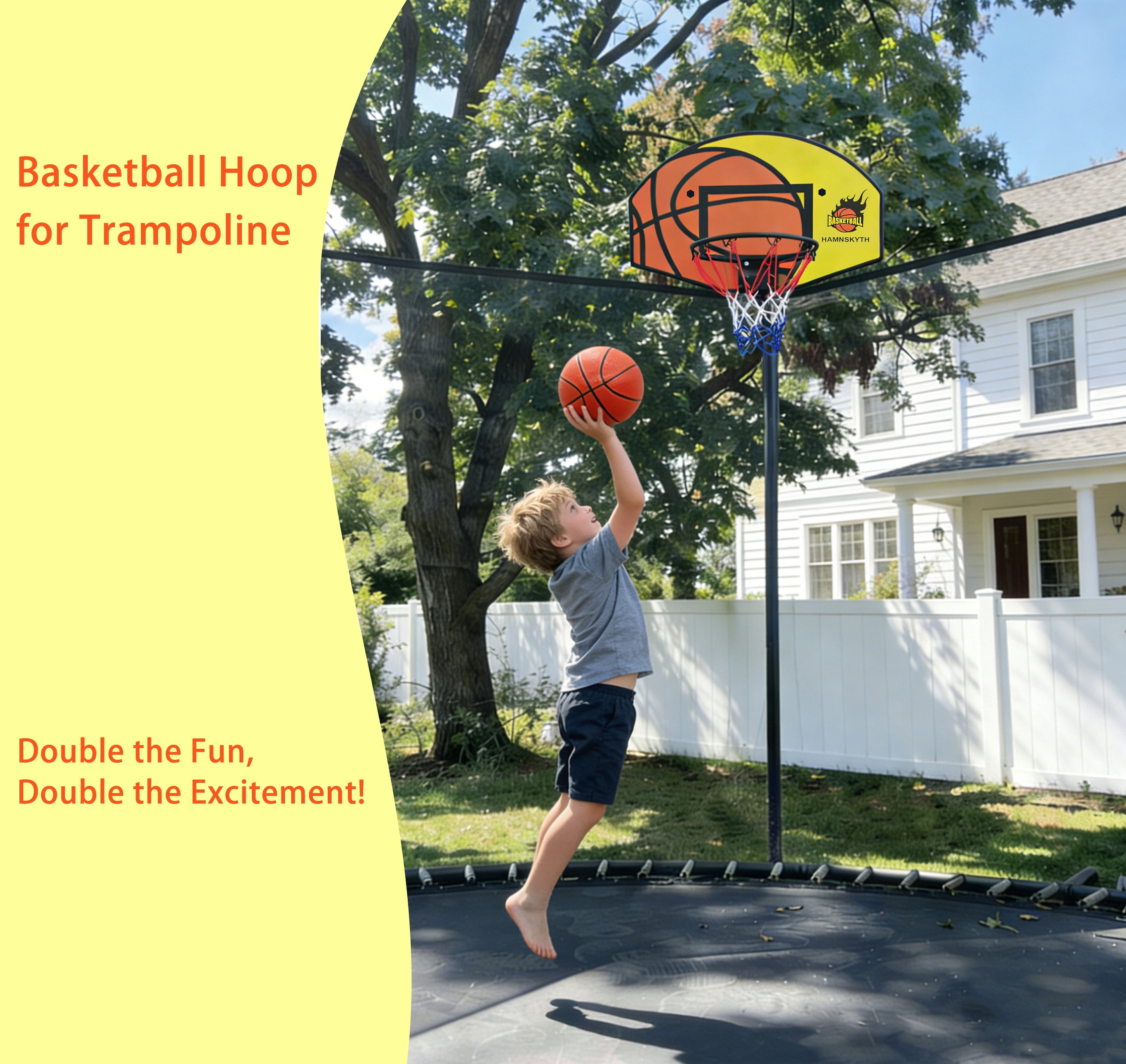 Hamnskyth Trampoline Basketball Hoop Attachment with Adjustable Base (Yellow, 1 Set) osh0l