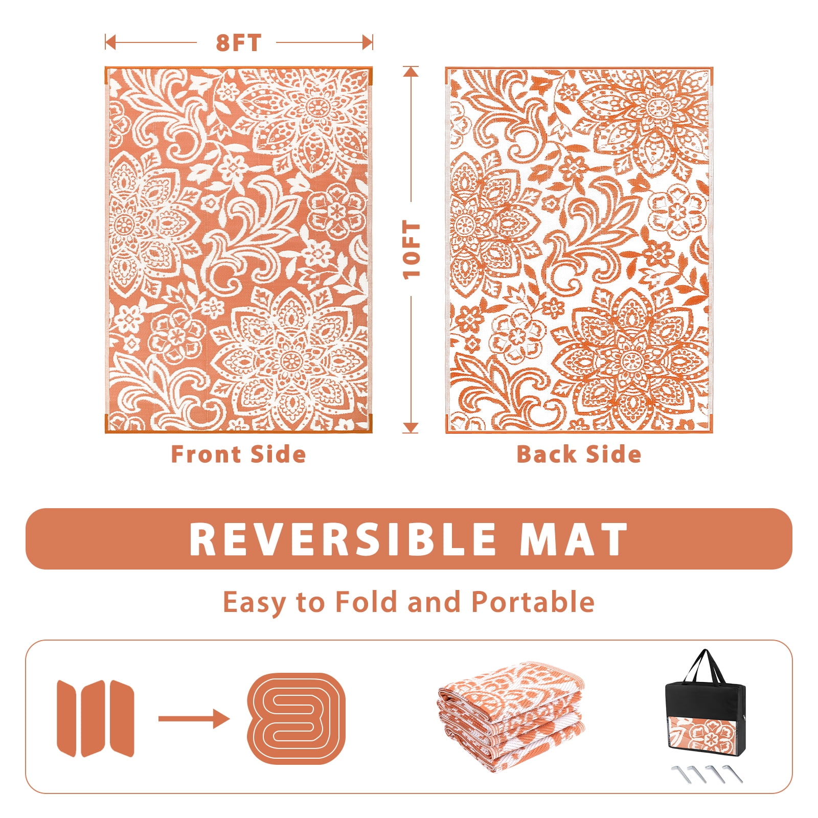 MJIAexp Reversible Outdoor Rug, Waterproof Plastic Straw Patio Mat for Camping, Deck, and Beach (Orange, 6 ft x 9 ft) 864rj