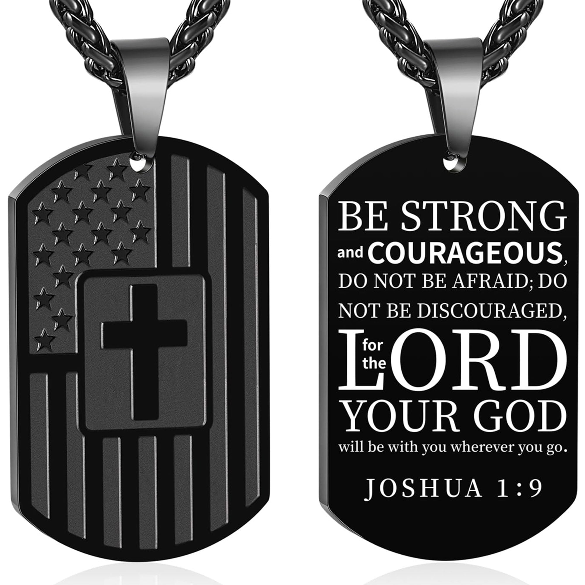 APSVO American Flag Dog Tag Cross Necklace for Men (Black, 24 in) zzlma