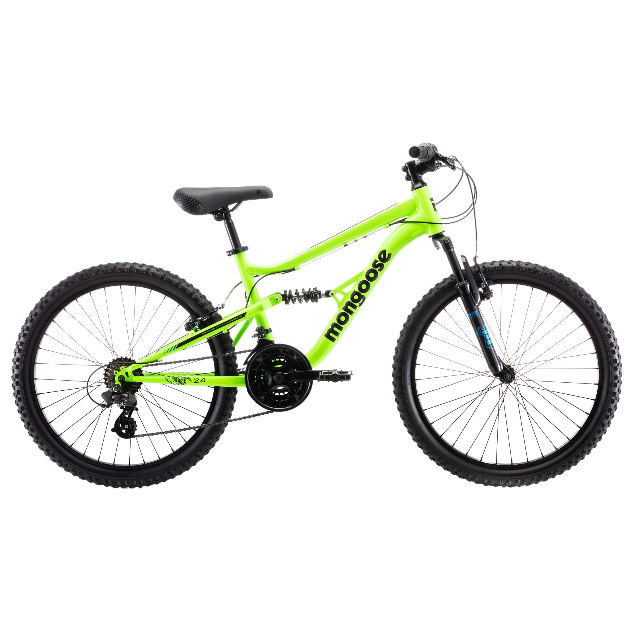Mongoose Status Dual Suspension Mountain Bike (Yellow, 24 in Wheels, 21 Speeds) 3csz5