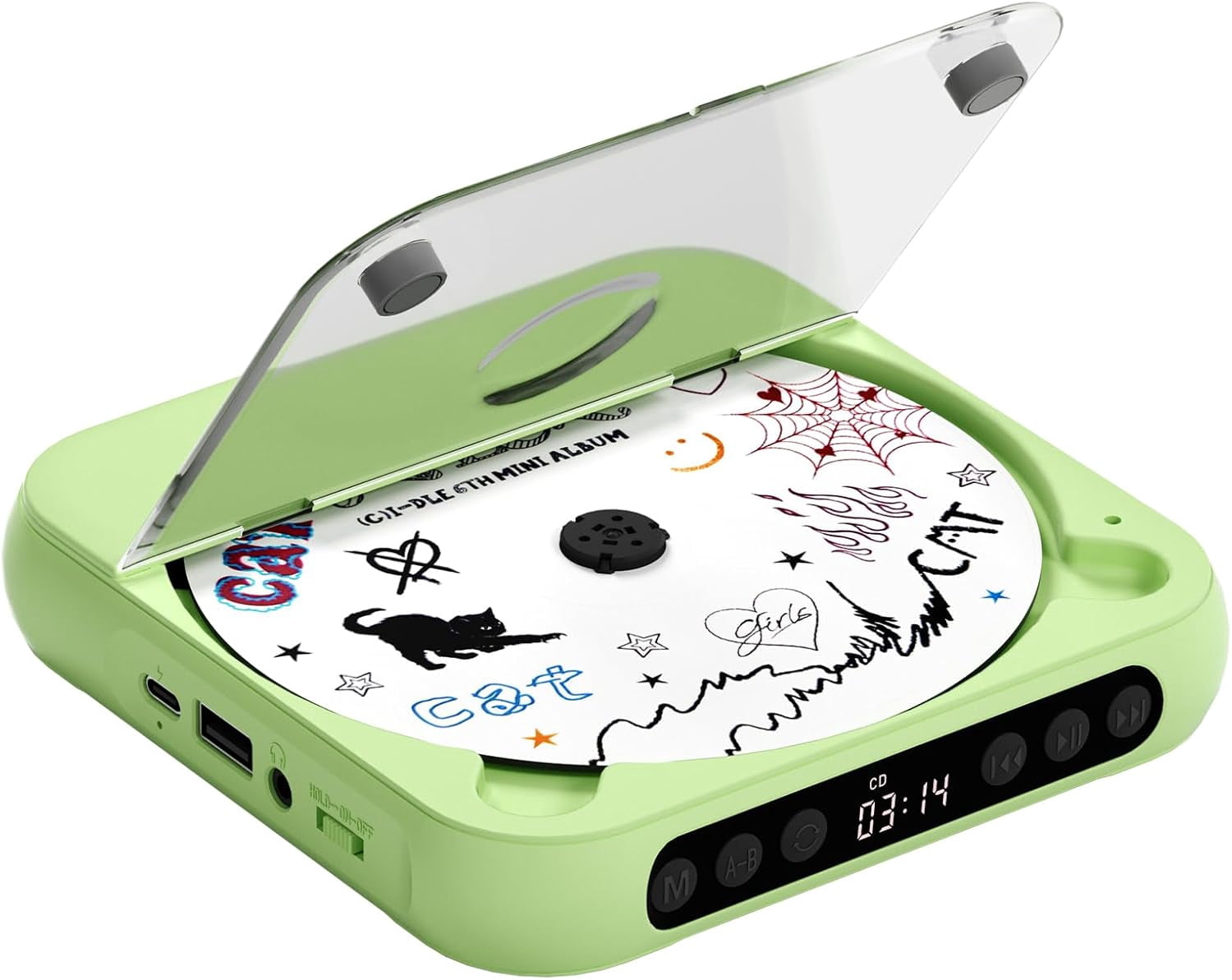otnbgsr Portable CD Player with Bluetooth Dual Speakers Rechargeable Music Player (Green, 1 Pack) ccnm6