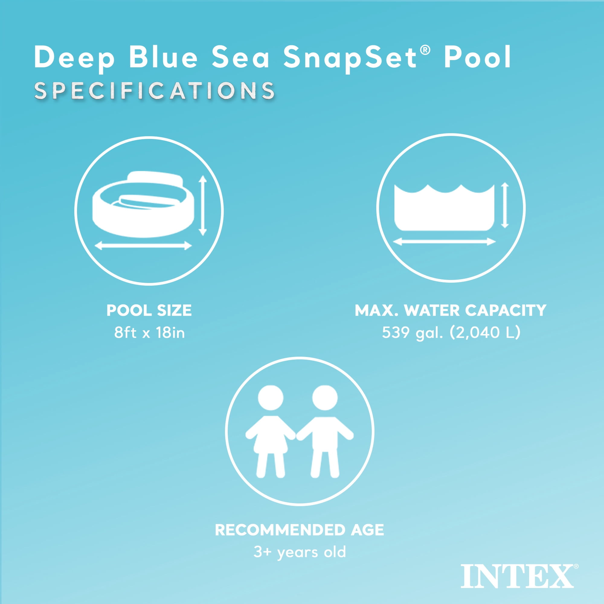 Intex Deep Sea Blue SnapSet Instant Kiddie Pool (Blue, 8 ft x 18 in) g1sjw
