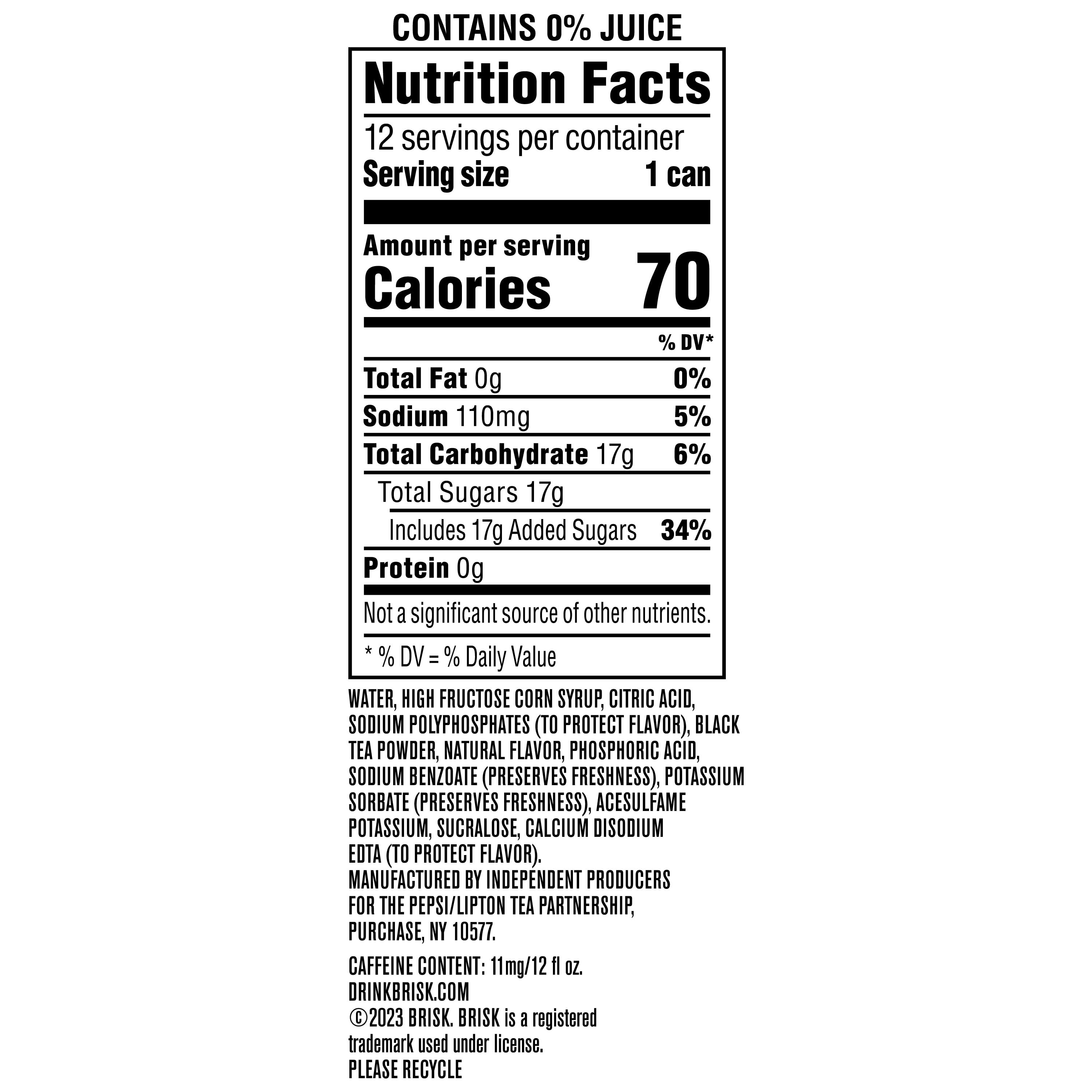 Brisk Lemon Iced Tea Refreshing Citrus Flavored Beverage (12 fl oz, 12 Pack) 5y2yv