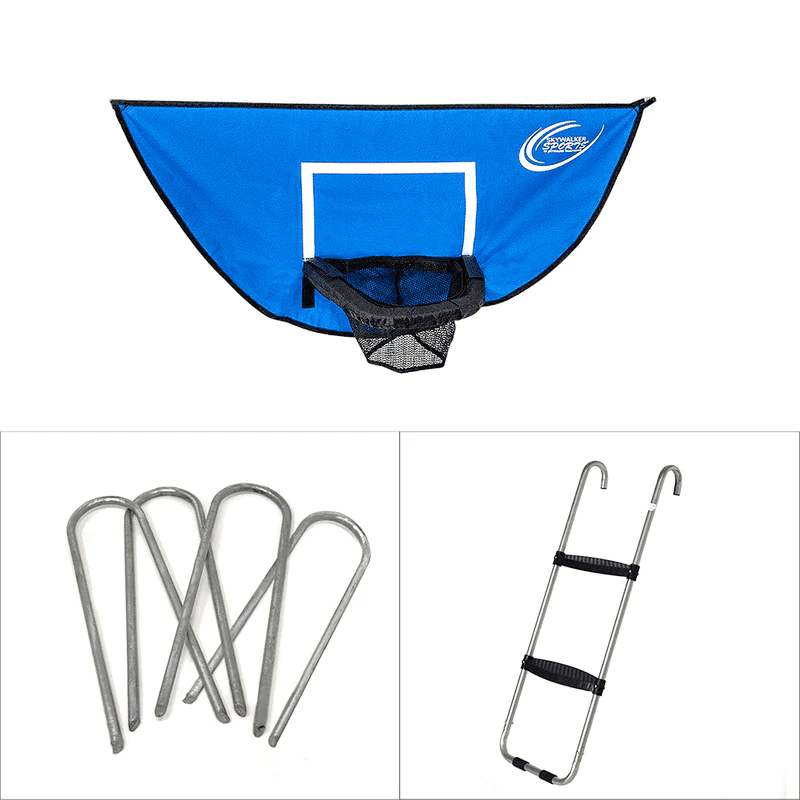 Skywalker Trampolines Accessory Kit with Basketball Hoop, Wind Stakes, and Safety Ladder (Universal Fit) xf5cm