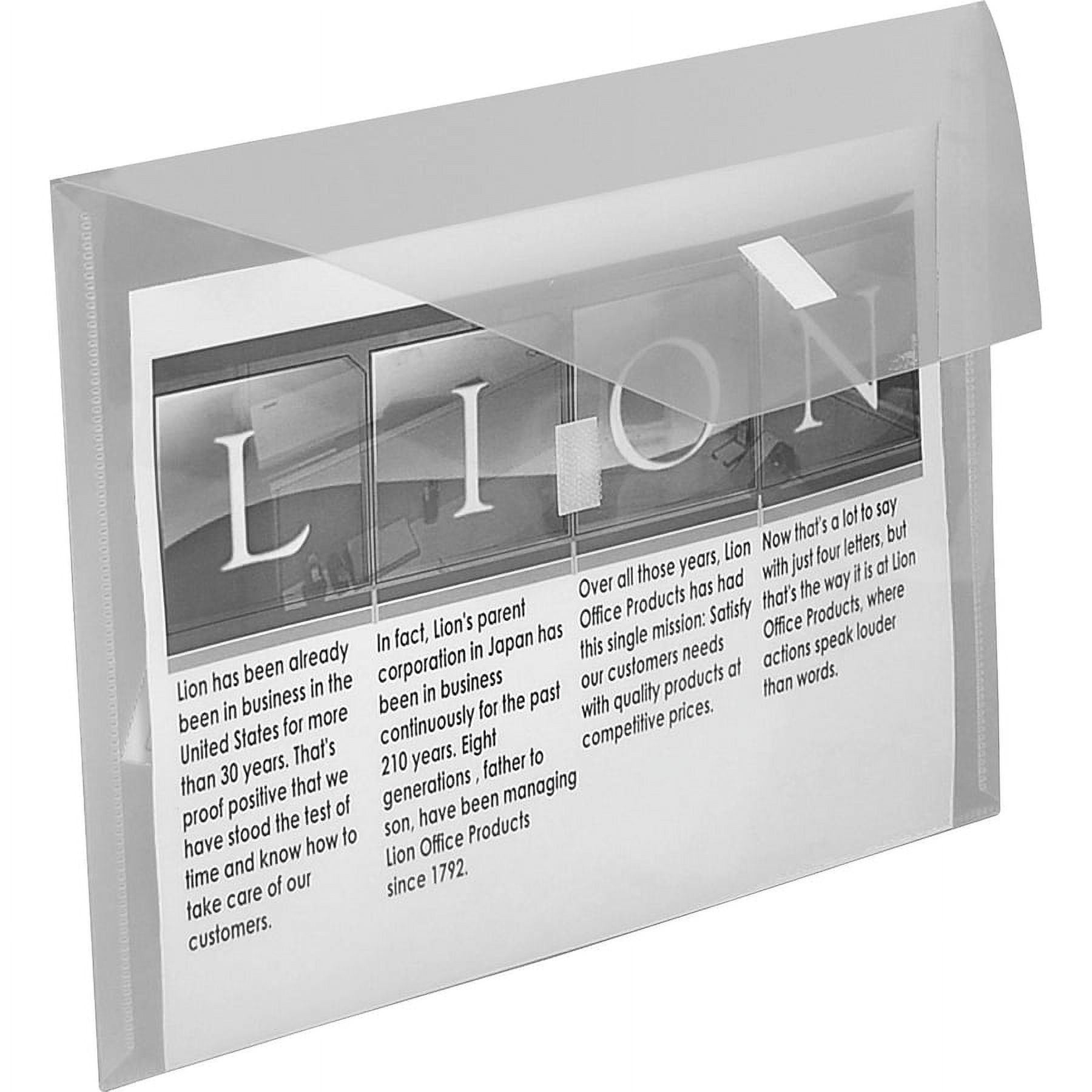 Lion Letter Size Vinyl File Pocket with Hook-and-Loop Closure (Clear, 2 Pack) 8y5w6