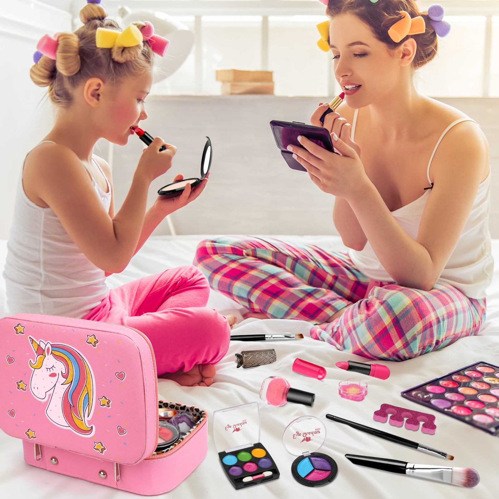 Sendida Washable Kids Makeup Kit for Girls, Pretend Play Cosmetic Set with Makeup Bag (25 Pieces) 6ltc7