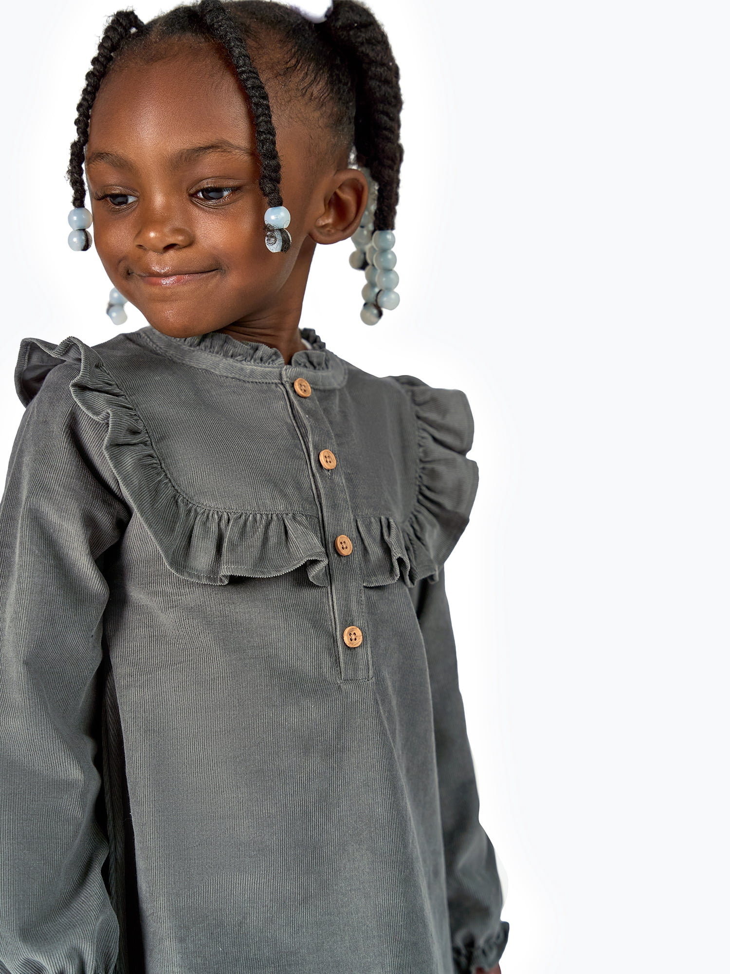 Modern Moments by Gerber Toddler Girl Ruffled Yoke Dress (Grey, 12M-5T) hky2t