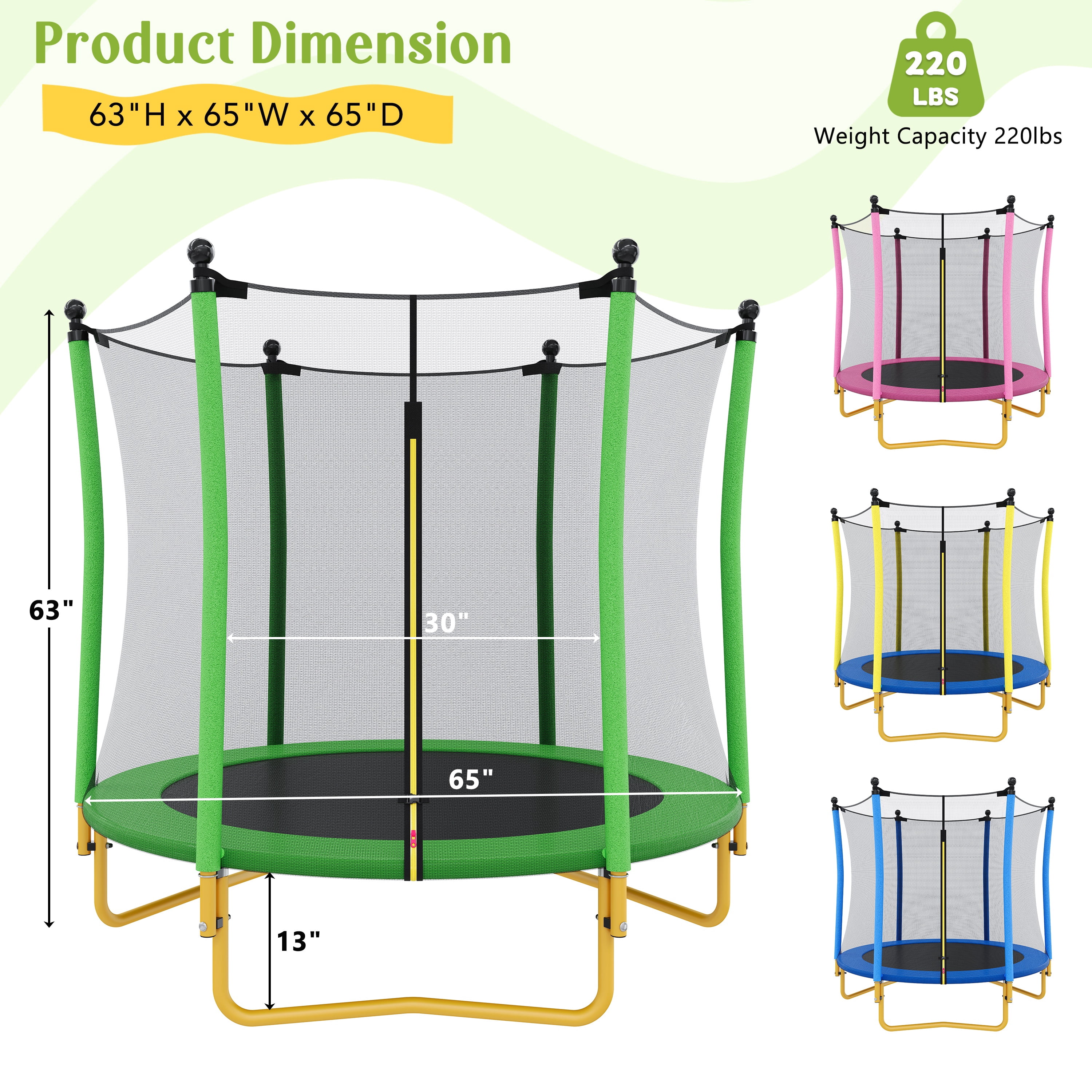 Segmart 5.5 ft Kids Trampoline with Safety Enclosure and Spring Padding (Green, 220 lb) n08kj