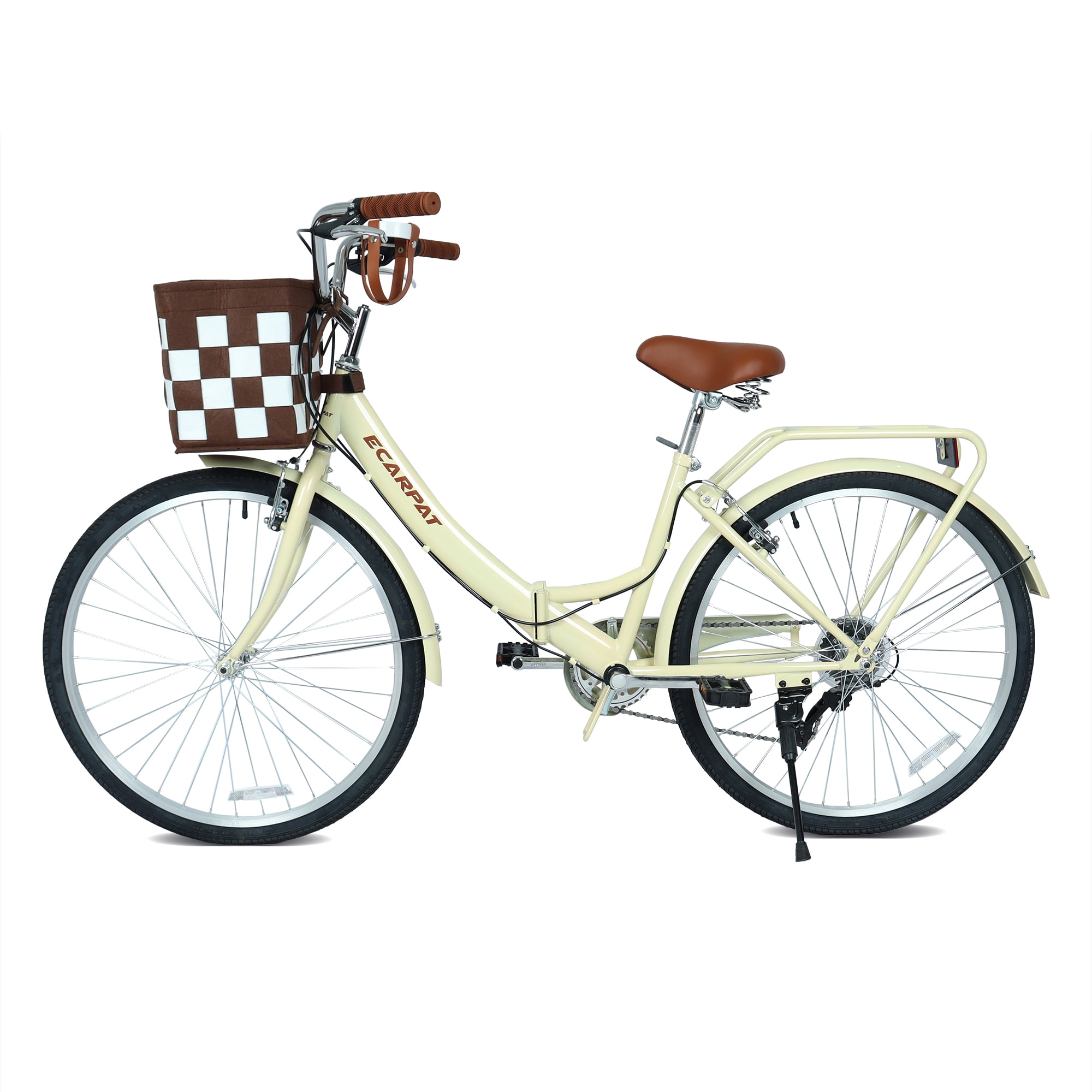 Tyethy 26-inch Womens Beach Cruiser Bike, 7-Speed Steel Frame City Bicycle (Beige, 26 in) 14zmv