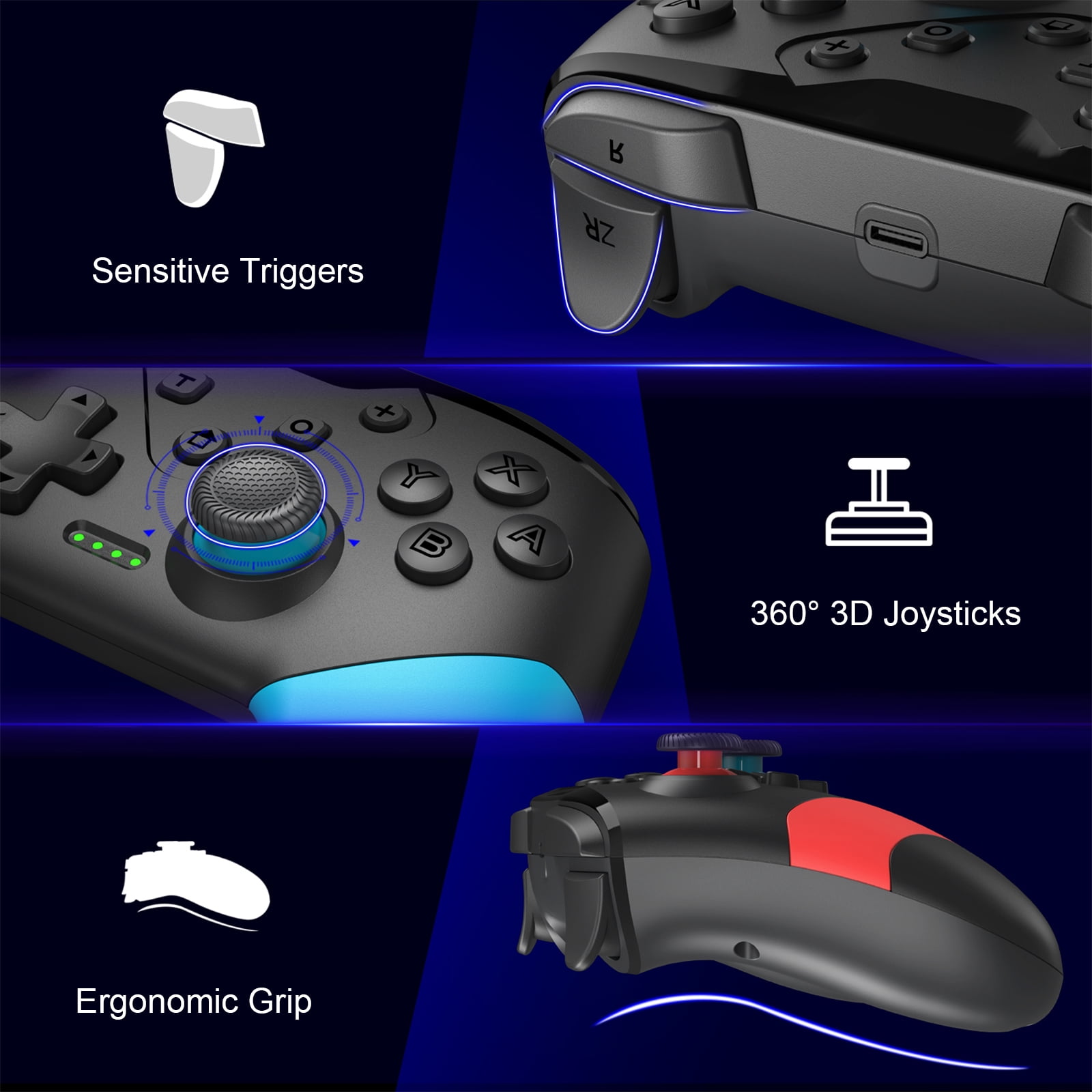 ZRZLMVP Wireless Pro Controller for Switch/OLED/Lite, Programmable Back Paddles, Turbo & 6-Axis Gyro (Black) sem9l