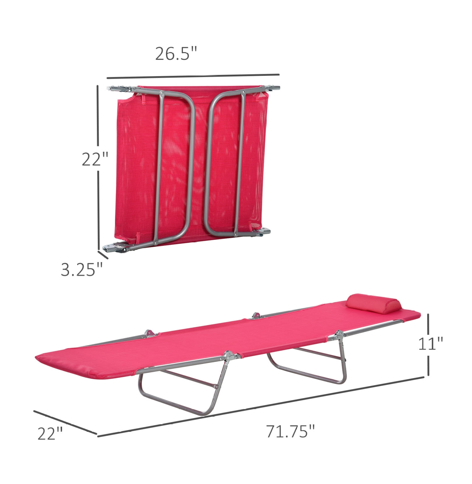 Lshhh Folding Chaise Lounge Chair, Adjustable Reclining Outdoor Sun Tanning Chair with Headrest (Pink, 264 lb Capacity) rfquu