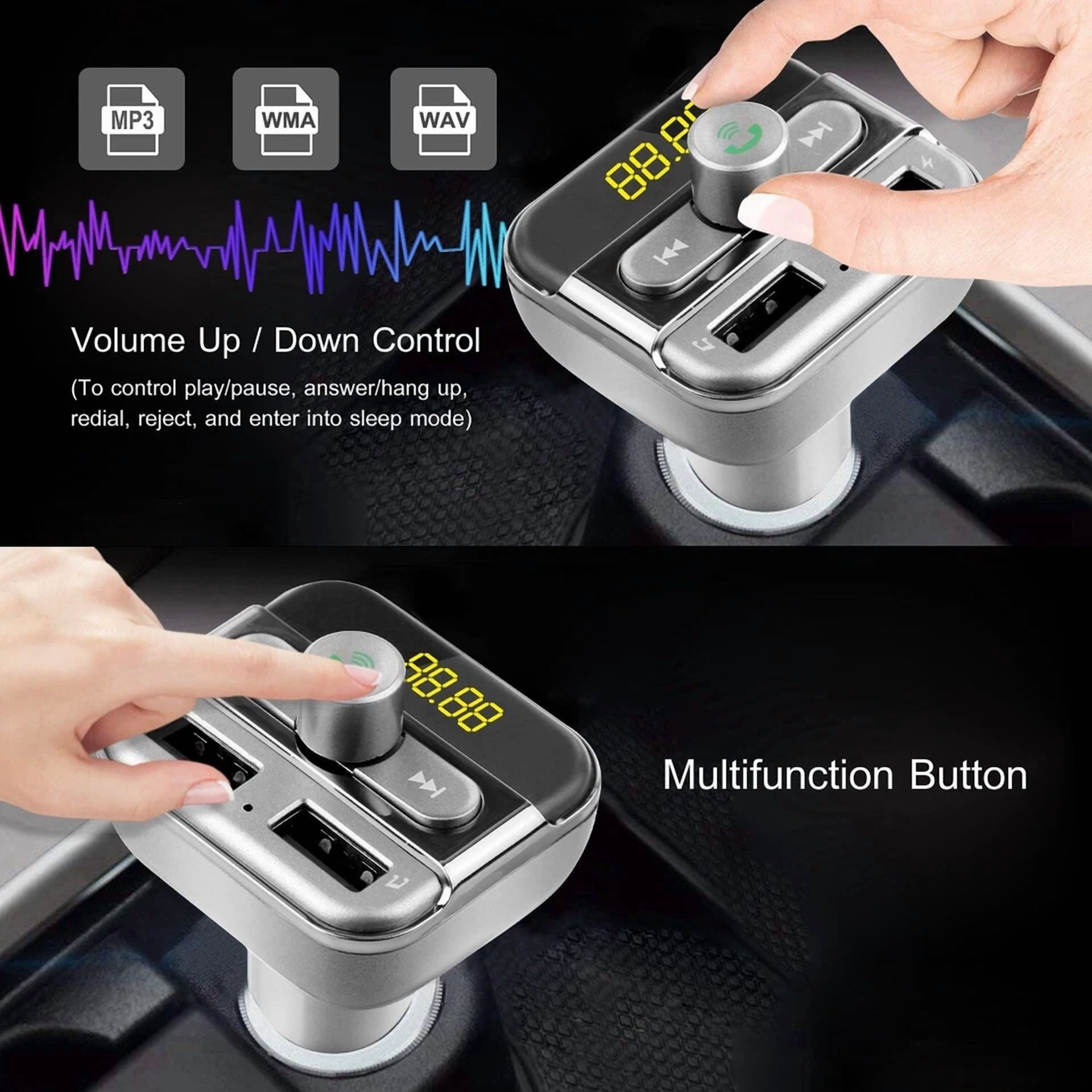 Rhea Wireless Handsfree Car Kit FM Transmitter with Dual USB Charger (Black, 1 Pack) 8e203