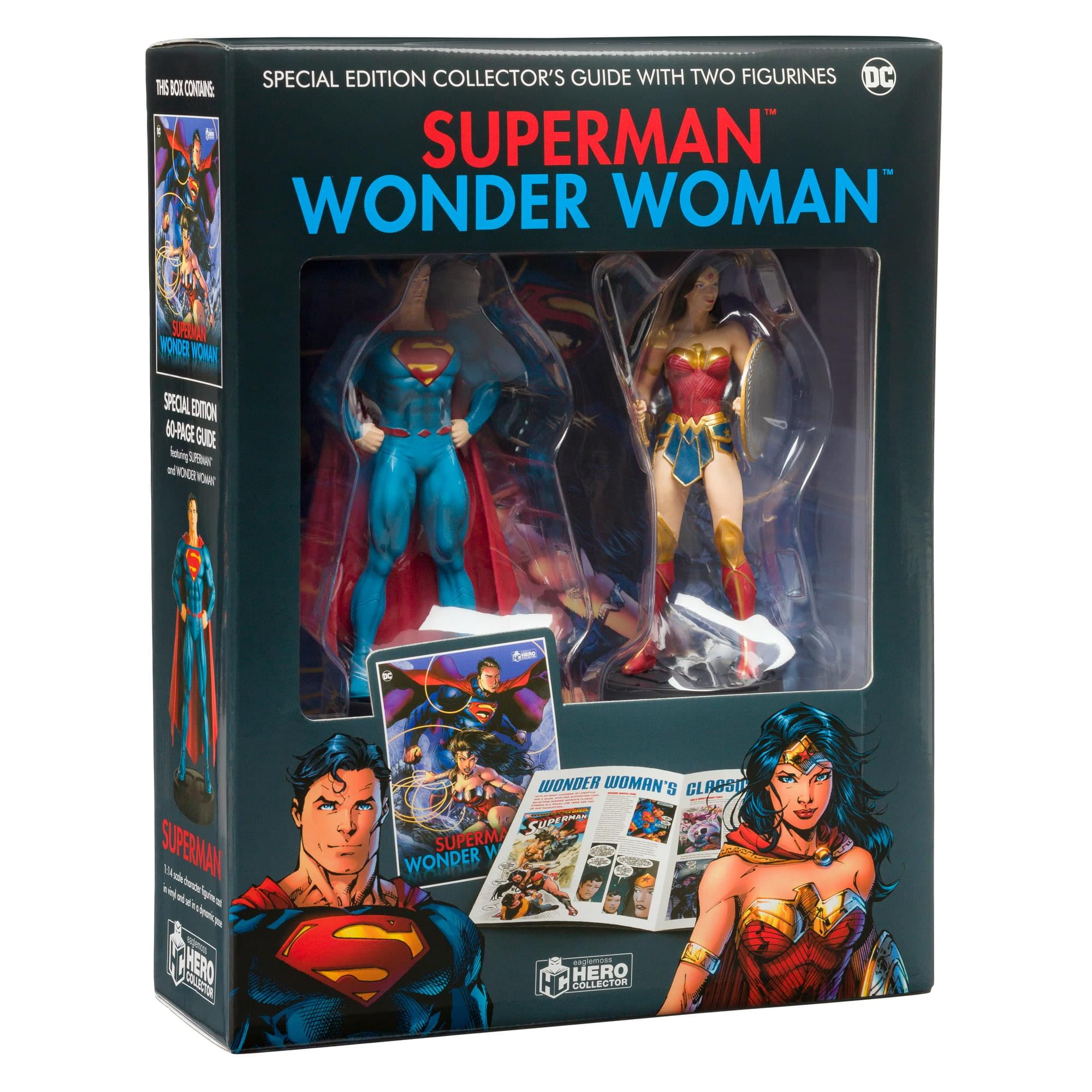 DC Comics Superman and Wonder Woman Collectible Figurine Set with Illustrated Guidebook (5 in) znk88
