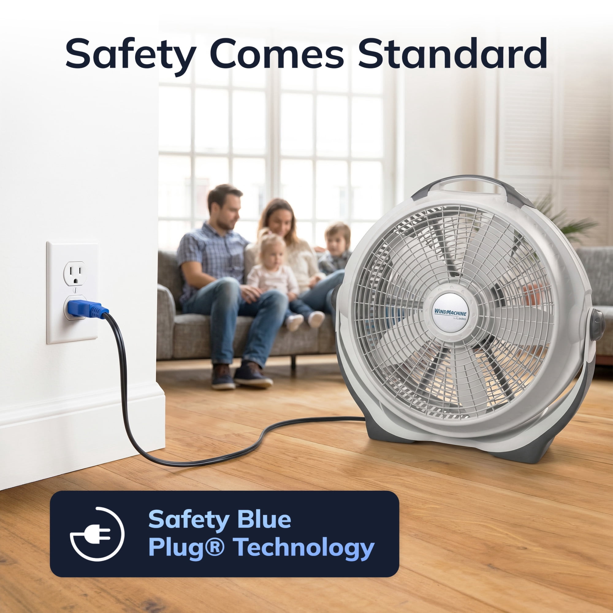 Lasko WindMachine 20 in High Performance Floor Fan, Pivoting Head Air Circulator for Whole Room Cooling (Gray, 20 in) klrro