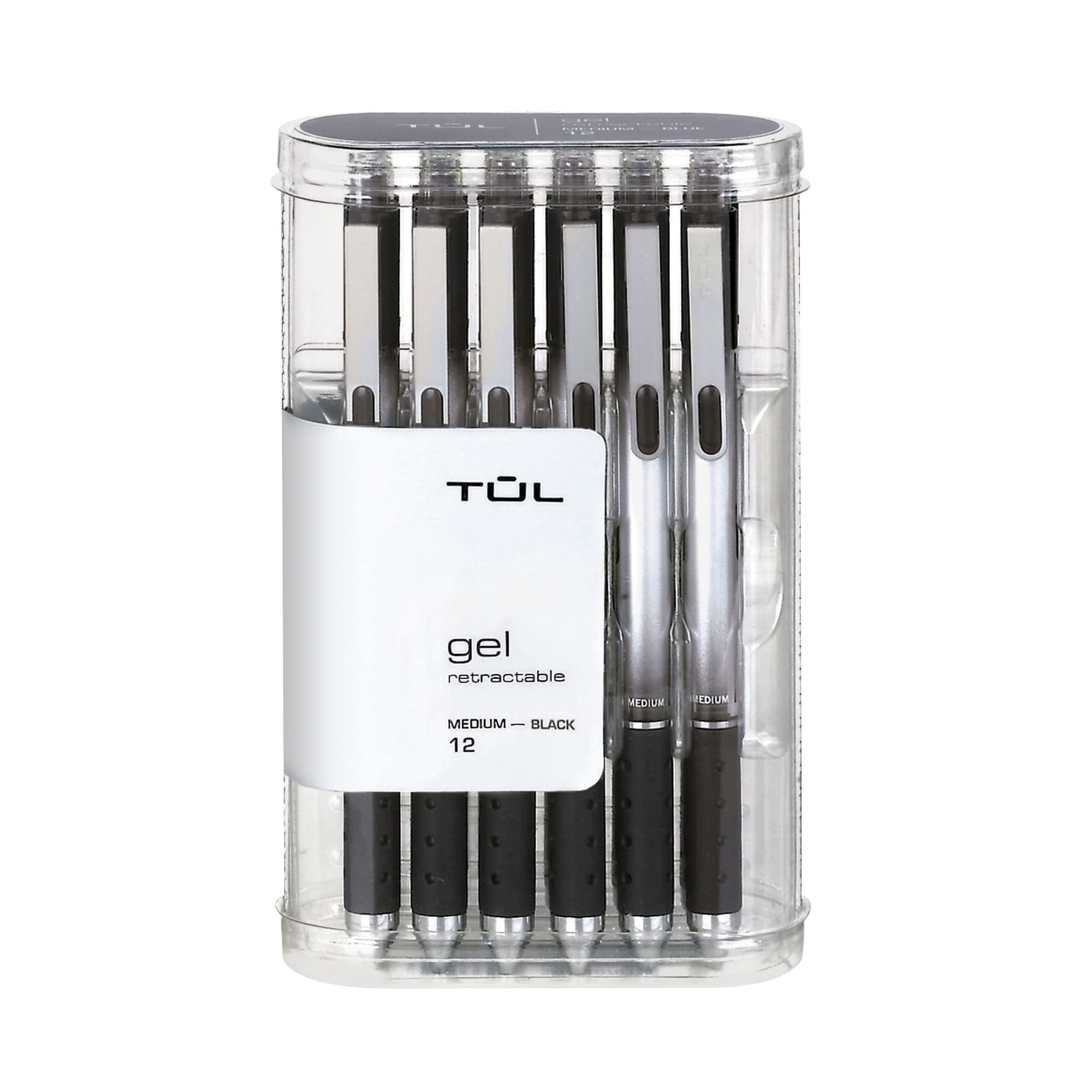 TUL Retractable Gel Pens, Smooth Writing Medium Point, Smear-Resistant Ink (Gray Barrel, 12 Pack) pnj3b