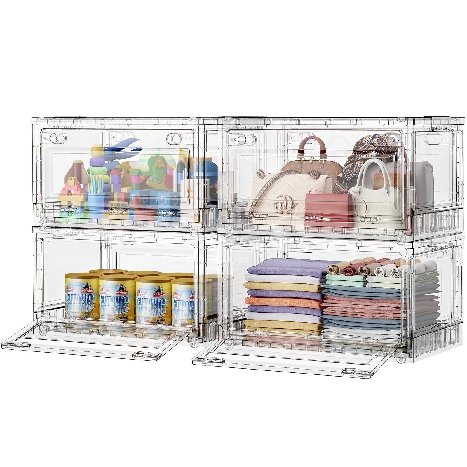 Broview Clear Stackable Storage Bins with Lids and Wheels (Large, 4 Pack, 320 qt Total Capacity) qhix3