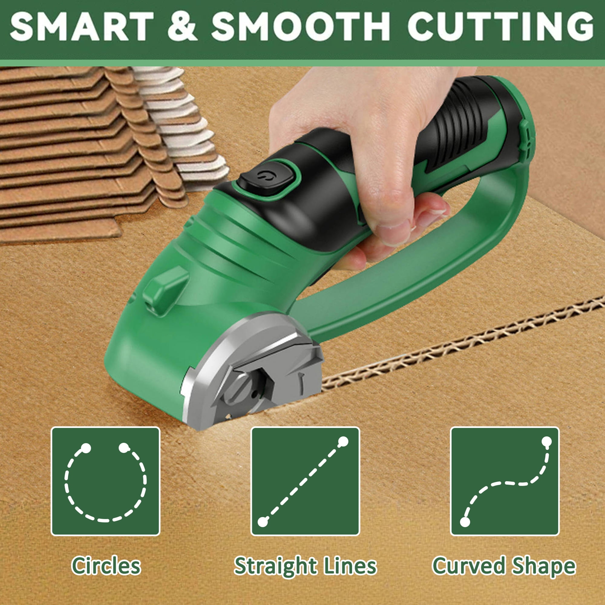 Jellas 4V Cordless Electric Scissors for Cardboard and Fabric (Green, 0.91 lb) krgsf