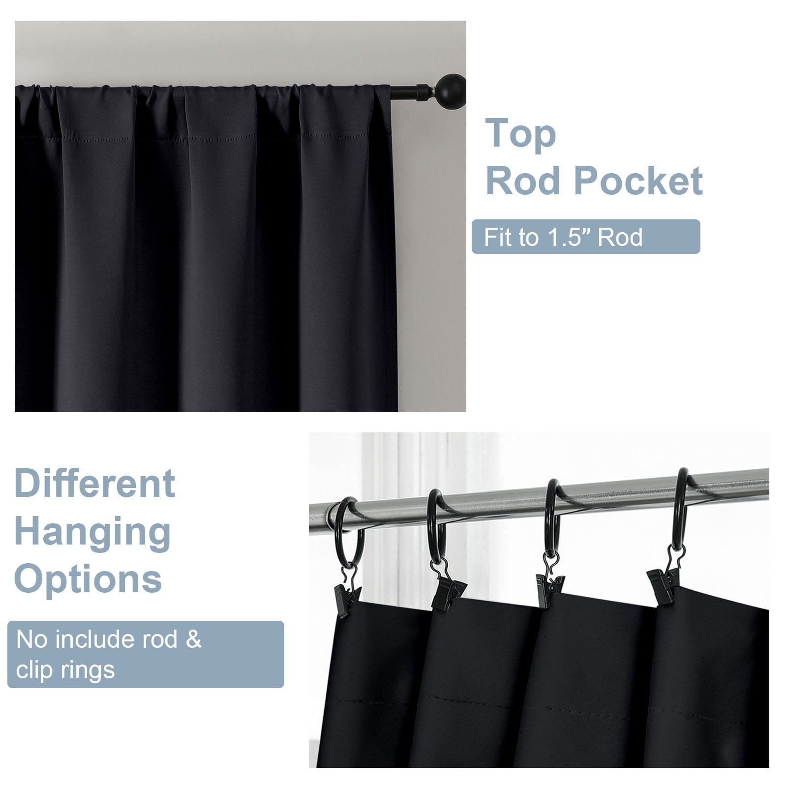 OVZME Thermal Insulated Blackout Window Curtains, Room Darkening Drapes for Bedroom and Living Room (Black, 40 in x 84 in, Set of 2) atf3o