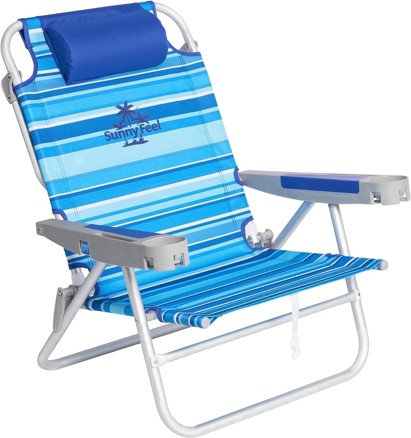 Sunnyfeel Tall Folding Beach Chair, Heavy Duty Portable Camping Lawn Chair with Cup Holder (Blue, 500 lb Capacity) 0n0jp