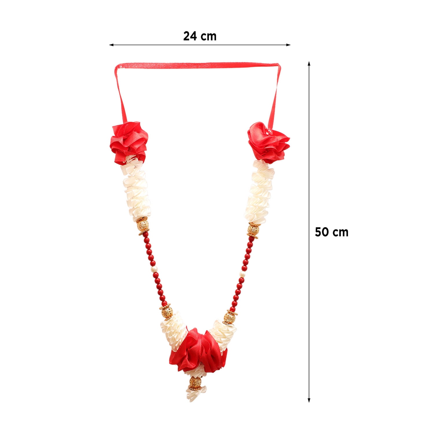 Shubhkart Makhamali Artificial Moti Garland Decorative Floral String for Puja and Home Decor (Red, 24 in) cdr5t
