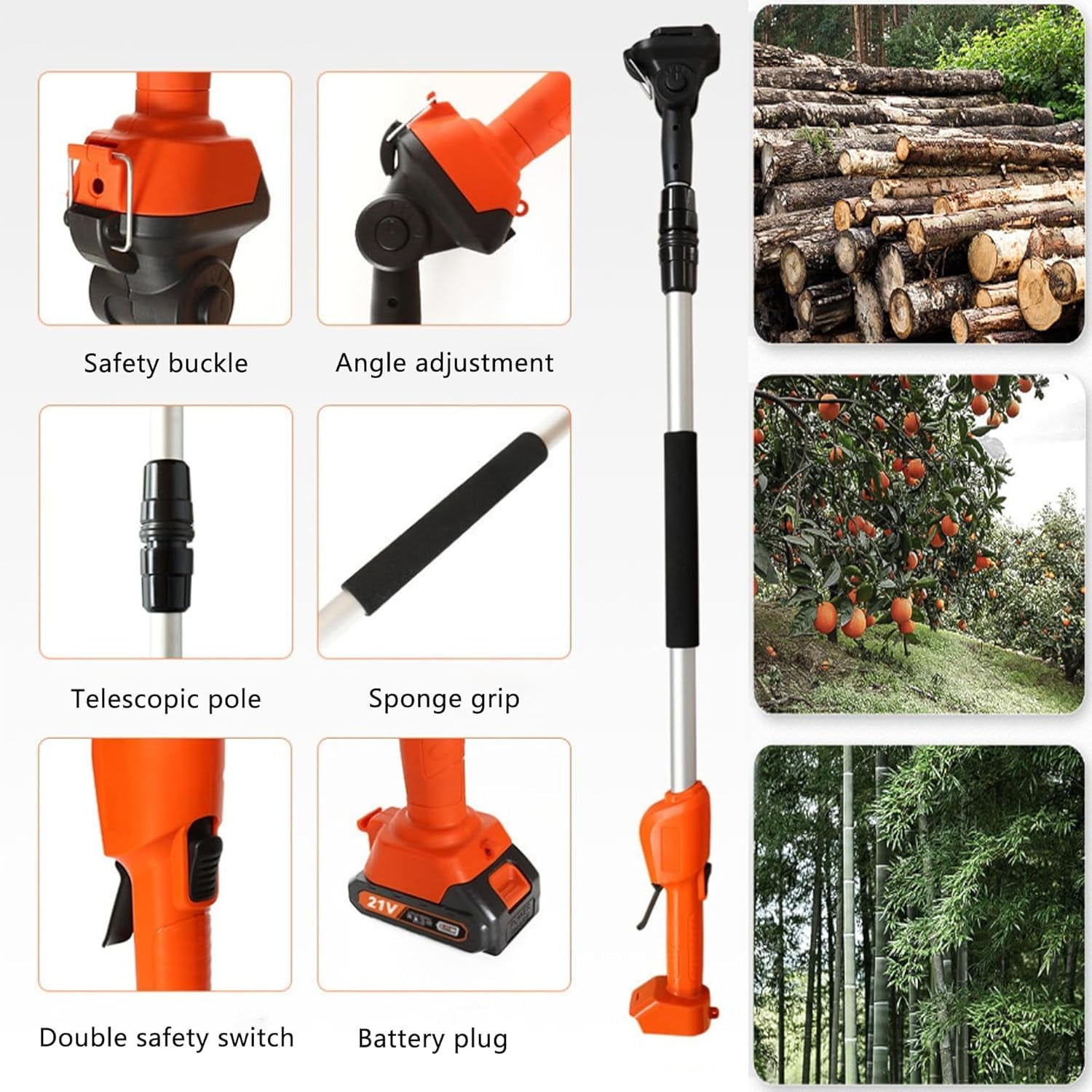 LEXKUYI Cordless Pole Saw and Mini Chainsaw 2-in-1 Electric Tree Trimmer (Black, 6 ft) ma5ut