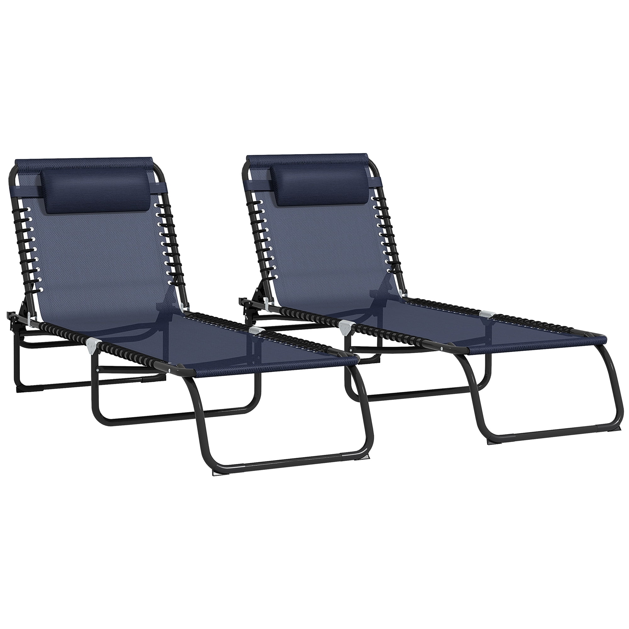 Outsunny 2-Piece Folding Reclining Chaise Lounge Set, Adjustable Outdoor Pool Chairs (Dark Blue, 77.5 in L x 22.75 in W x 11.75 in H) ji3mo
