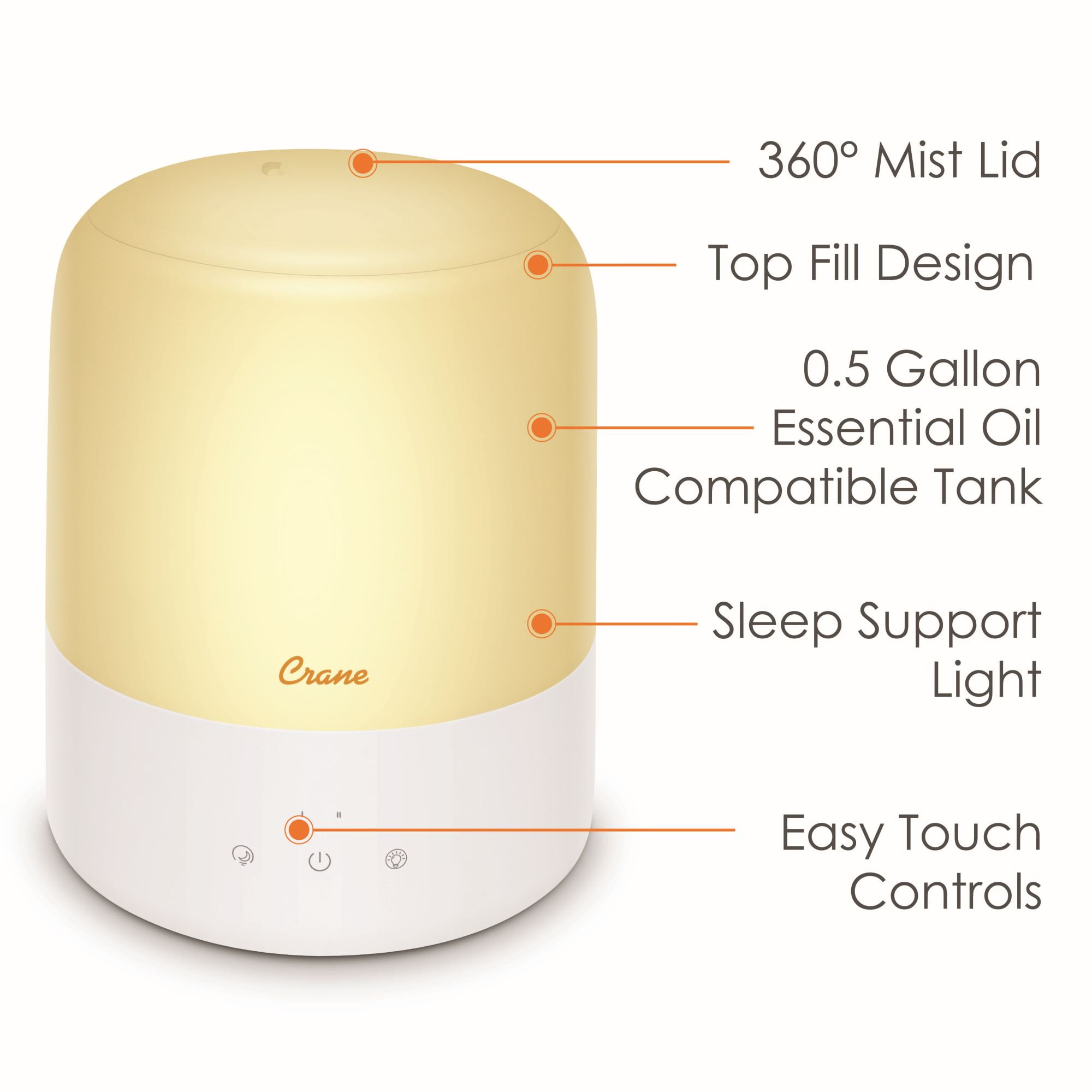 Crane USA 3-in-1 Cool Mist Humidifier, Portable Aroma Diffuser with Night Light (White, 0.5 Gallon) vzjkj