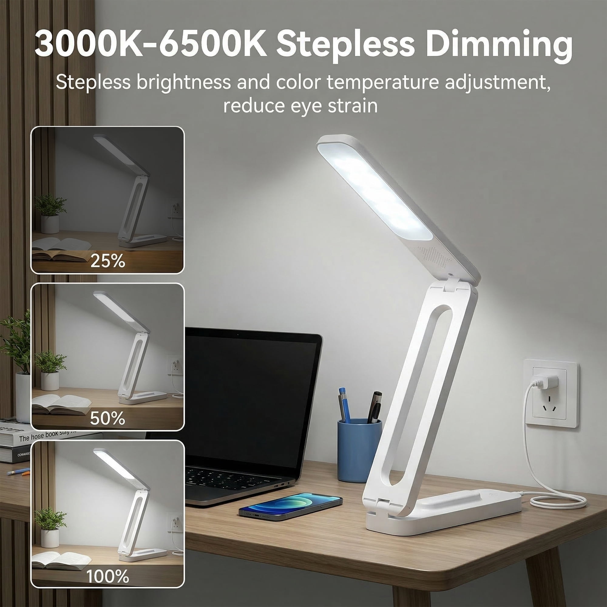 DAYBETTER LED Desk Lamp, Eye-Caring Rechargeable Reading Light with Touch Control (White, 2000mAh) 4rwmh