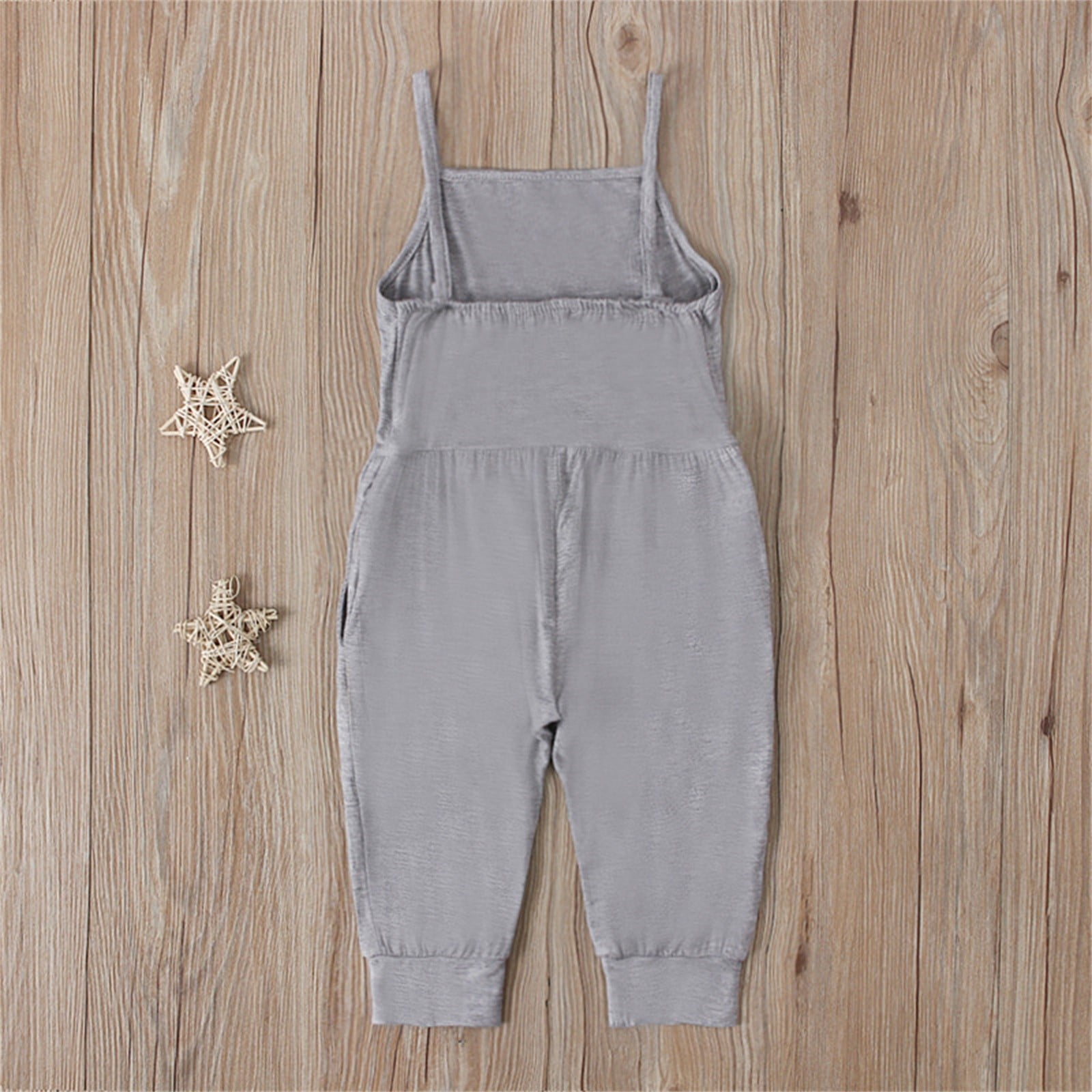 NOKIO Toddler Girl Sleeveless Jumpsuit, Summer Solid Strap Harem Romper (Grey, 5T) wdguk