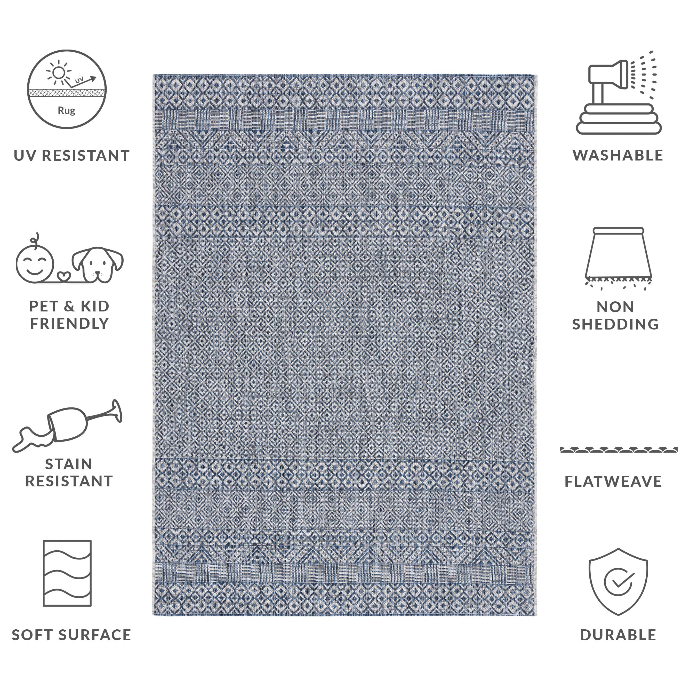 Safavieh Courtyard Evander Geometric Indoor/Outdoor Area Rug (Gray/Blue, 5 ft 3 in x 7 ft 7 in) hwgxc