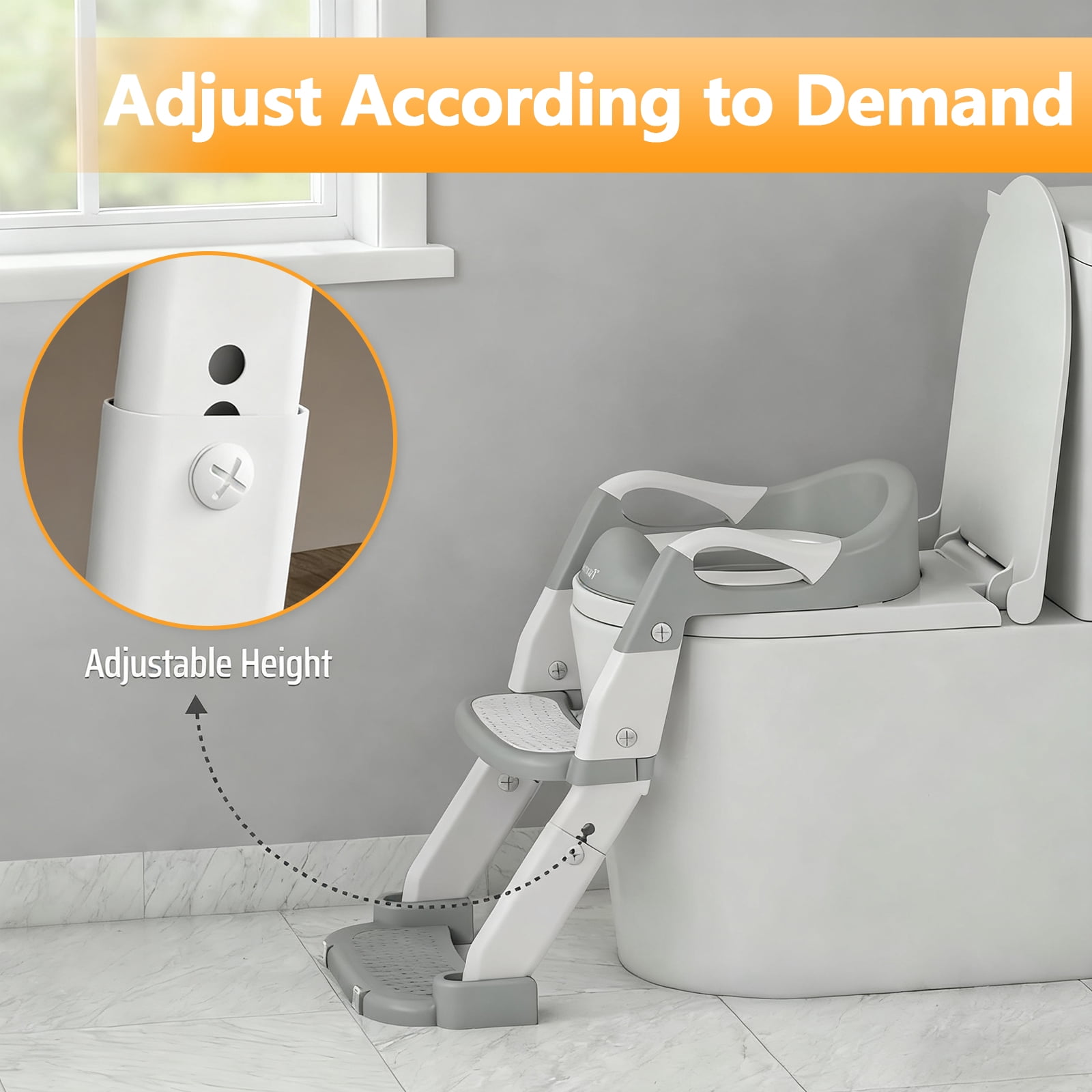 Gijjgole 3-in-1 Potty Training Seat with Step Stool Ladder, Adjustable Toddler Toilet Trainer with Splash Guard (Grey) 0ujaf
