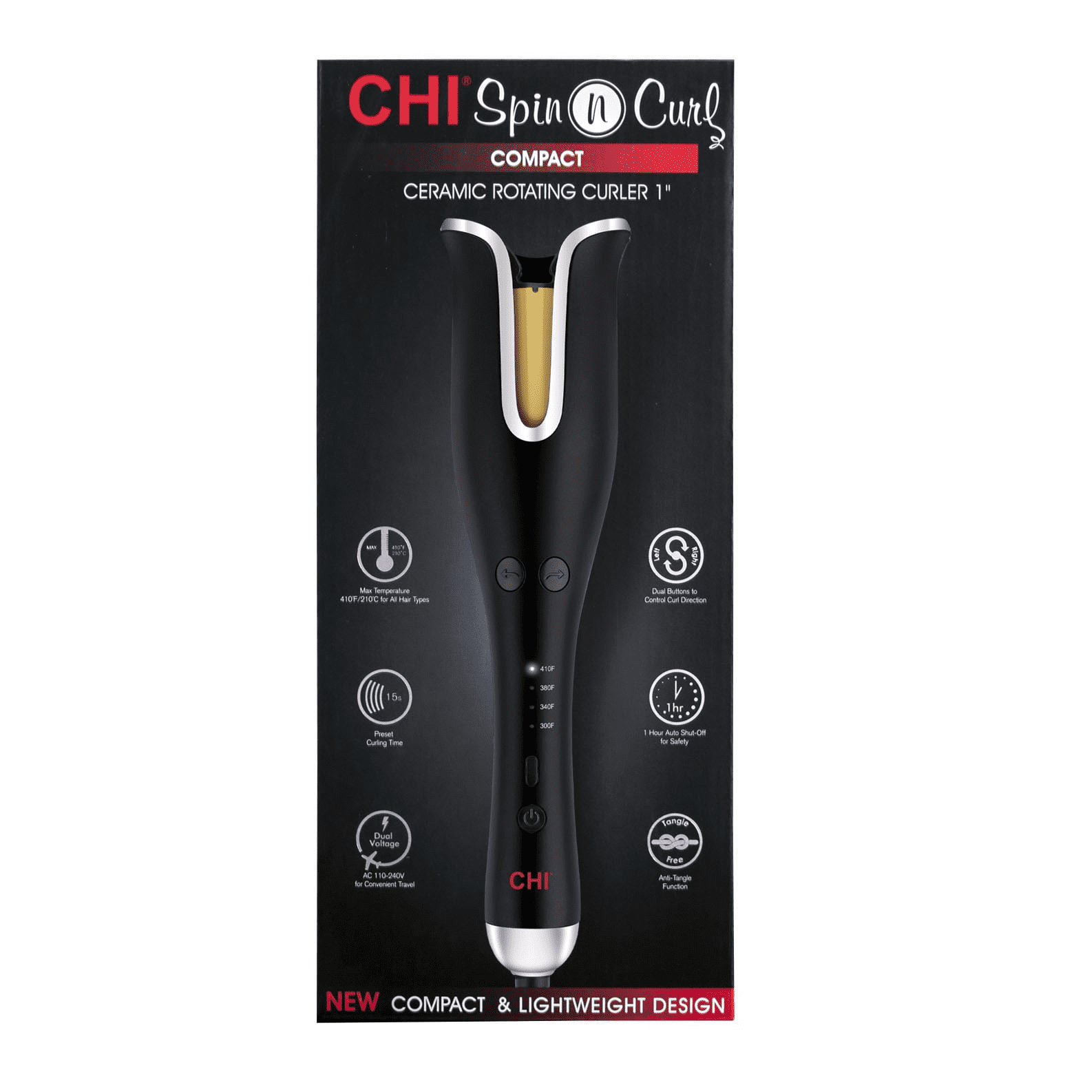 CHI Compact Spin N Curl Ceramic Rotating Curling Iron (Matte Black, 1 in) skz4g