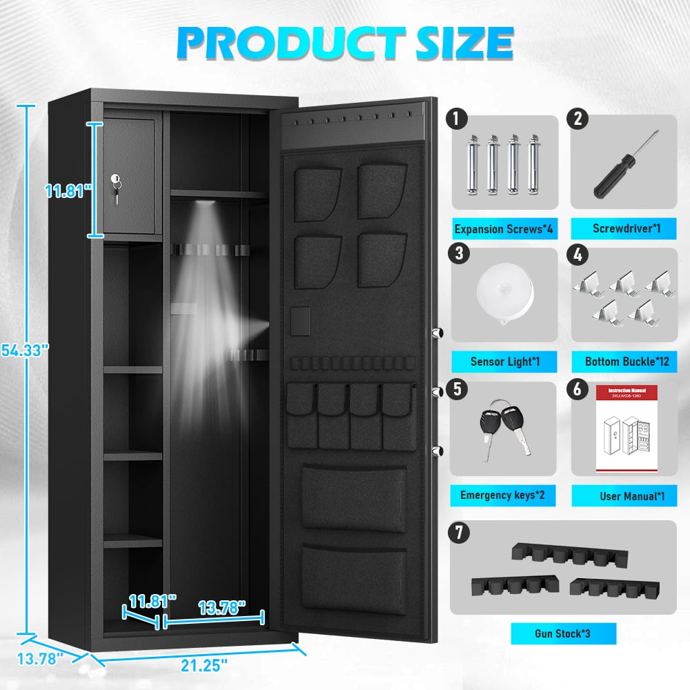 Omethey Large Digital Gun Safe, Quick Access Security Cabinet for Home Defense (Black, 54.33 in x 21.65 in x 13.8 in) snlw2
