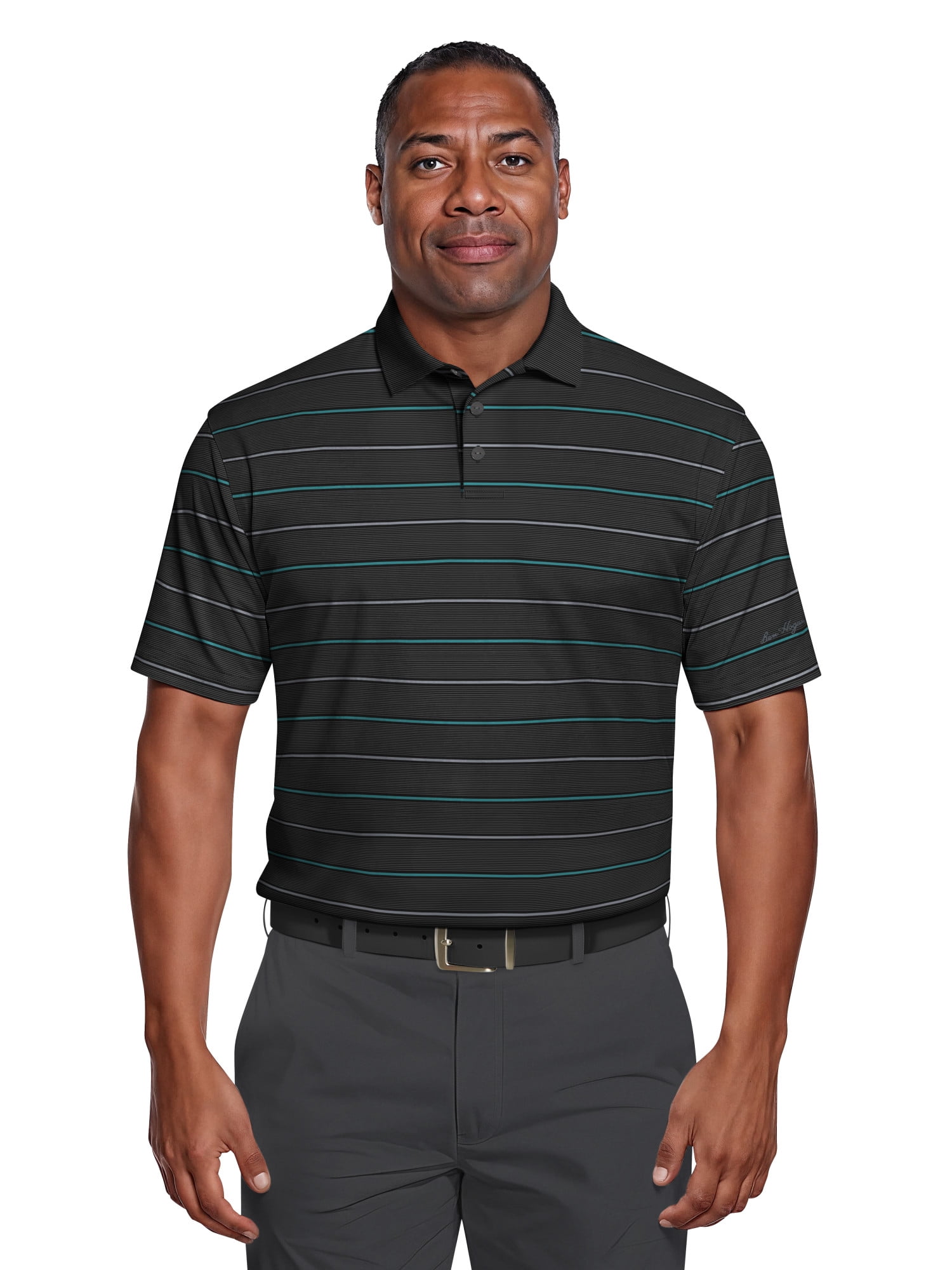 Ben Hogan Men's Performance Multi-Colored Stripe Short Sleeve Polo Shirt (Black, XL) v5jhh