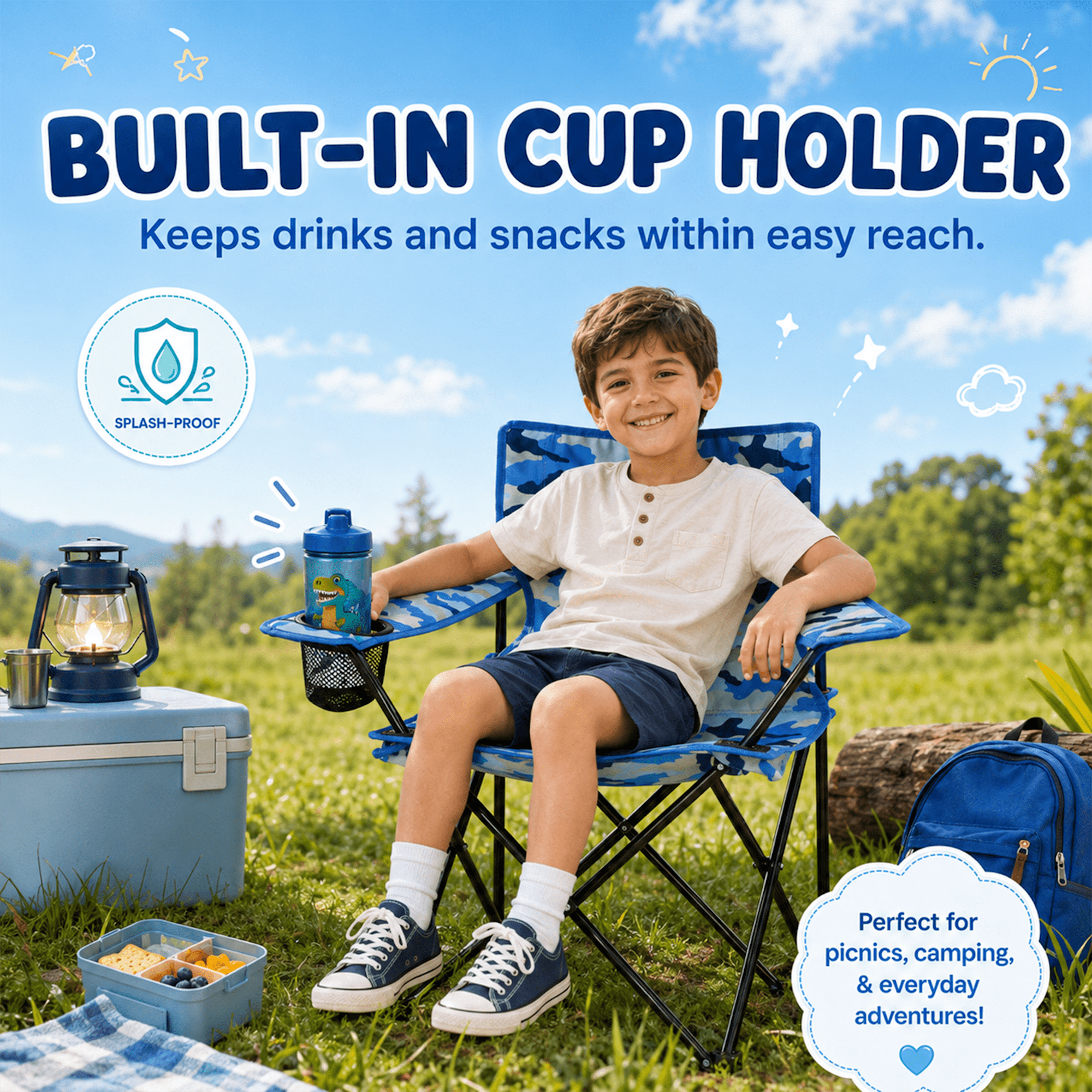 Emily Rose Portable Folding Beach Chair with Cup Holder and Carry Case (Blue Camo, 23.5 in x 13.5 in x 13.25 in) 9gael
