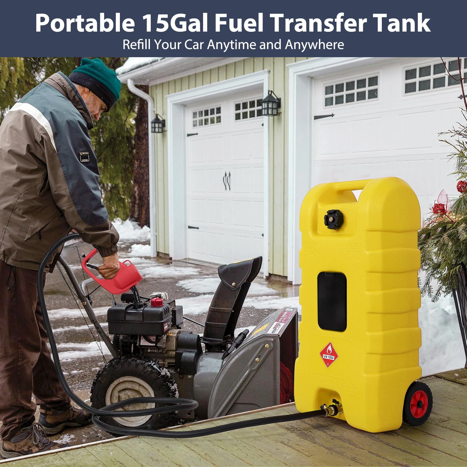 Generic 15 Gallon Portable Fuel Storage Tank with Manual Siphon Pump and 10 ft Hose (Yellow, 15 Gallon) 1s9xg