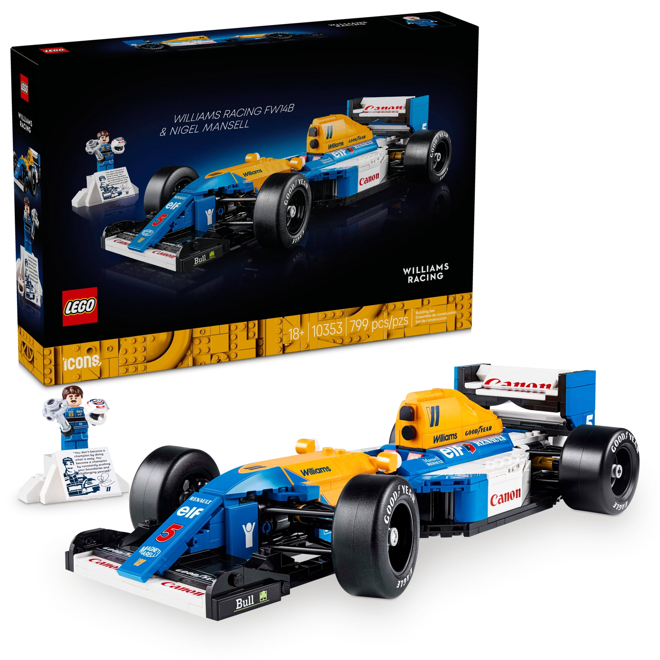 LEGO Icons Williams Racing FW14B & Nigel Mansell F1 Model Car Building Set (Multi-color, 799 Pieces) ld6a8