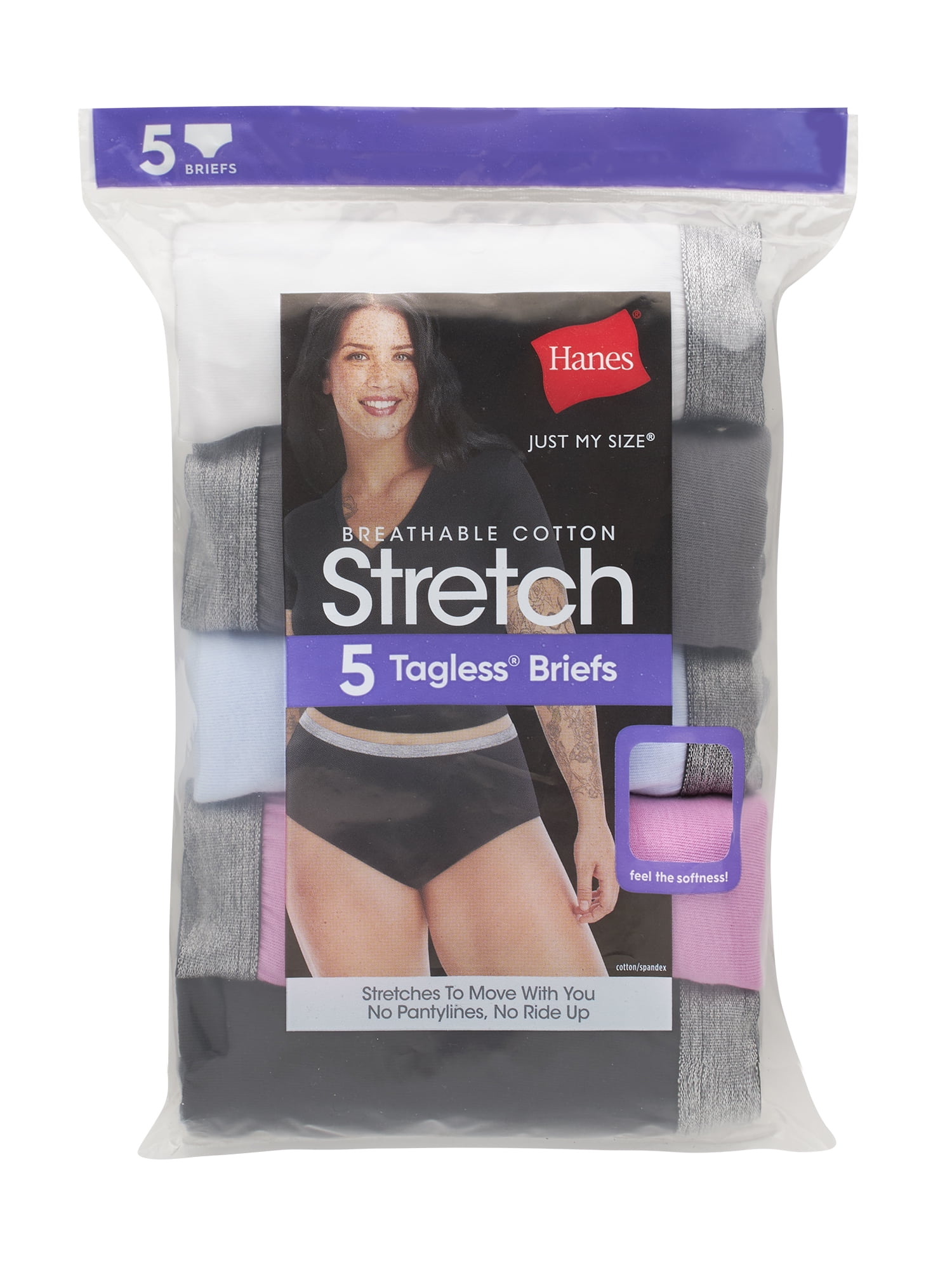 Hanes Women's Stretch Cotton Brief Panties, Full Coverage No-Show Underwear (5-Pack) jd9s0