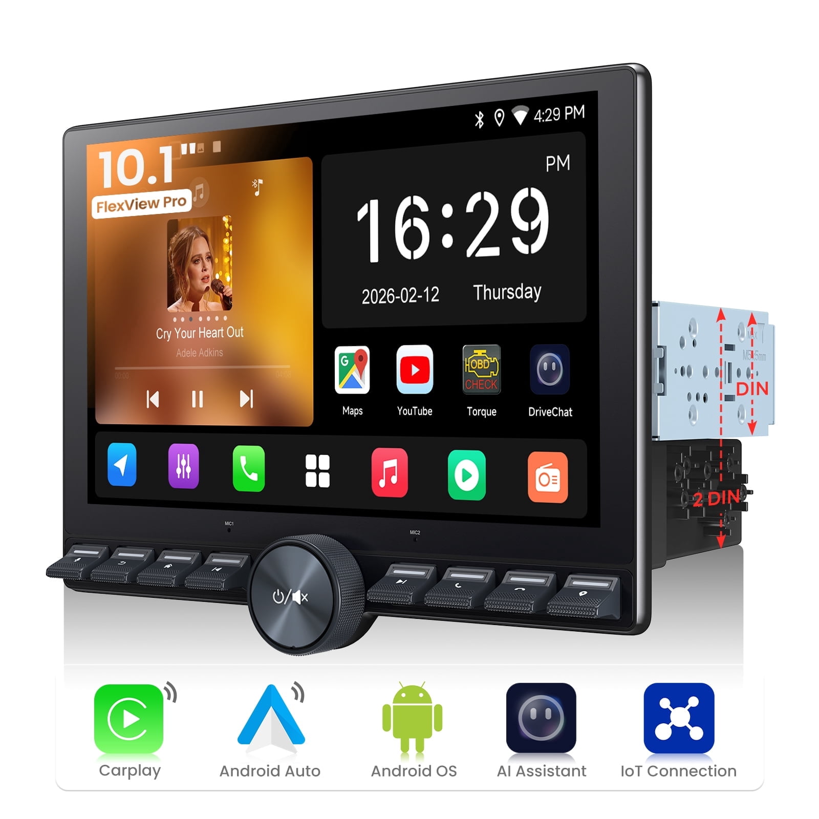 ATOTO 10.1 in QLED Floating Touchscreen Car Stereo, Wireless Apple CarPlay & Android Auto, Single/Double Din Head Unit (Black, 10.1 in) i9hbg