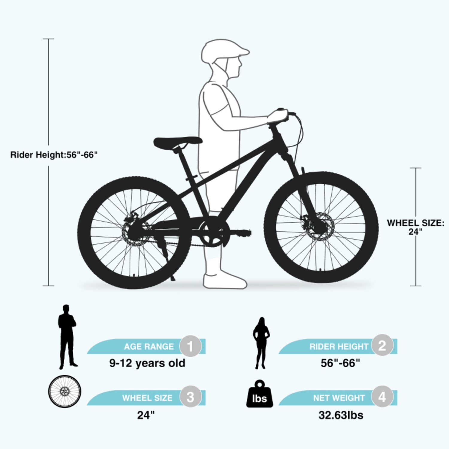 Generic 24-inch Mountain Bike for Kids, Durable Steel Frame with Dual Disc Brakes (Multi-Color, 24 in) ais5r