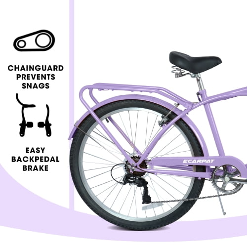 RAISTYW 26 in Cruiser Bike for Women, 7-Speed Commuter Bicycle with Rear Rack and Fenders (Purple, 26 in) cubzo